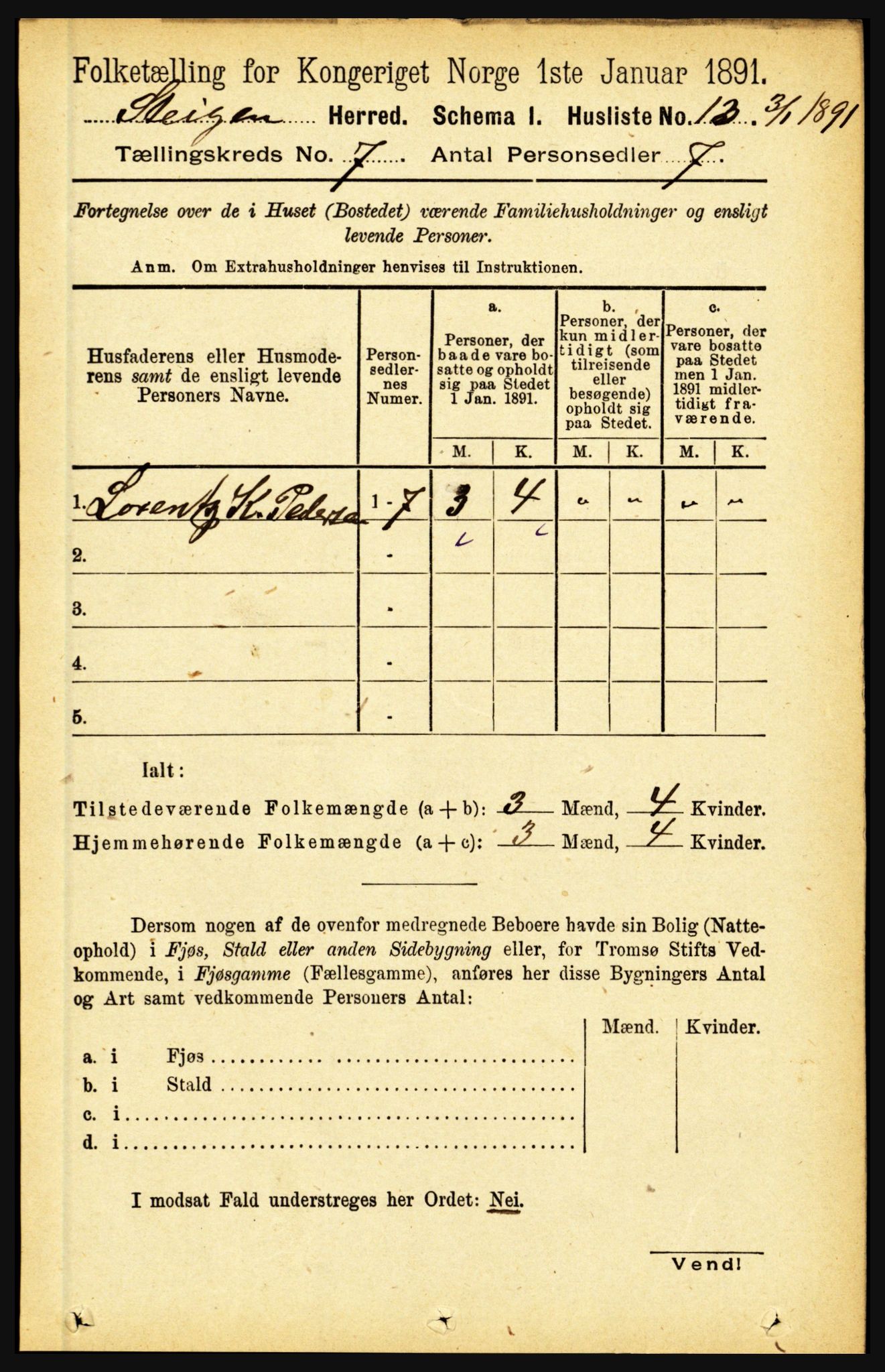 RA, 1891 census for 1848 Steigen, 1891, p. 2232