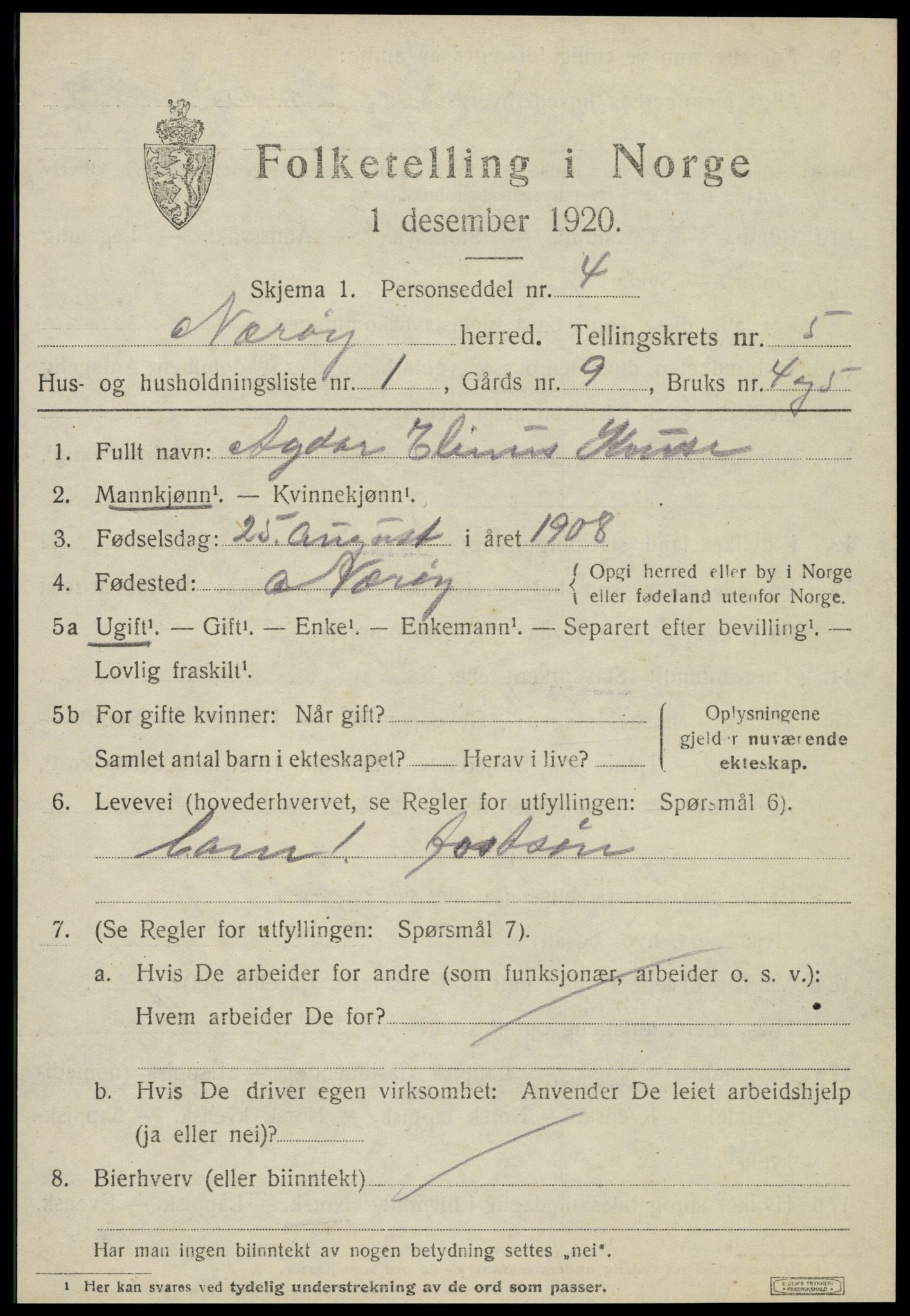 SAT, 1920 census for Nærøy, 1920, p. 2445