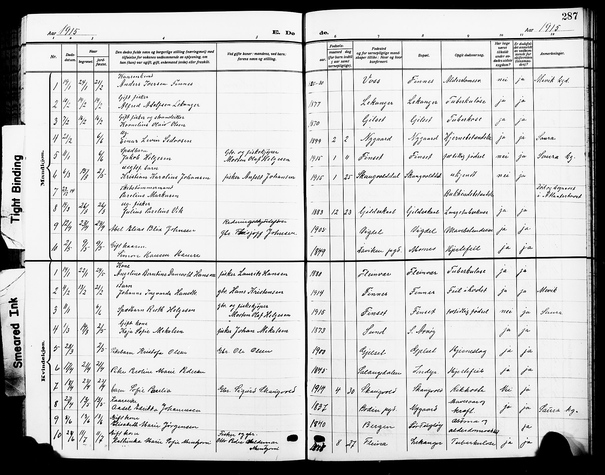 Ministerialprotokoller, klokkerbøker og fødselsregistre - Nordland, AV/SAT-A-1459/805/L0110: Parish register (copy) no. 805C06, 1909-1924, p. 287