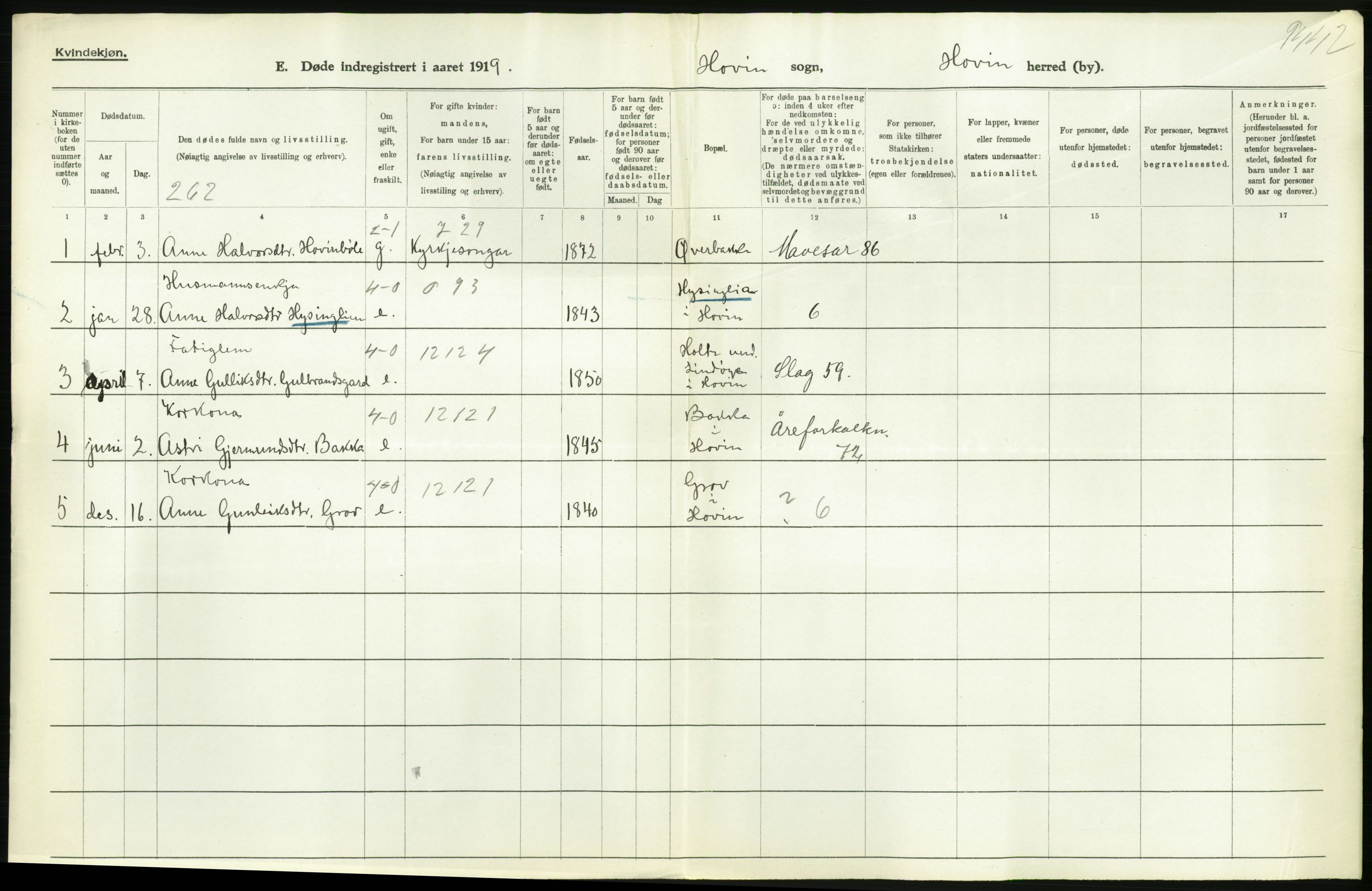 Statistisk sentralbyrå, Sosiodemografiske emner, Befolkning, AV/RA-S-2228/D/Df/Dfb/Dfbi/L0023: Telemark fylke: Døde. Bygder og byer., 1919, p. 300