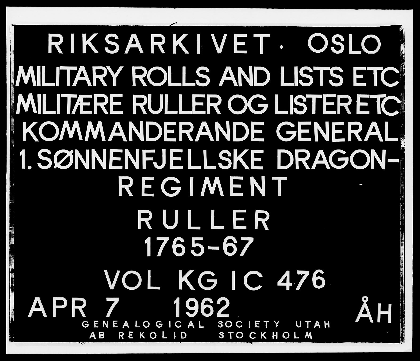 Kommanderende general (KG I) med Det norske krigsdirektorium, AV/RA-EA-5419/E/Ea/L0476: 1. Sønnafjelske dragonregiment, 1765-1767, p. 1