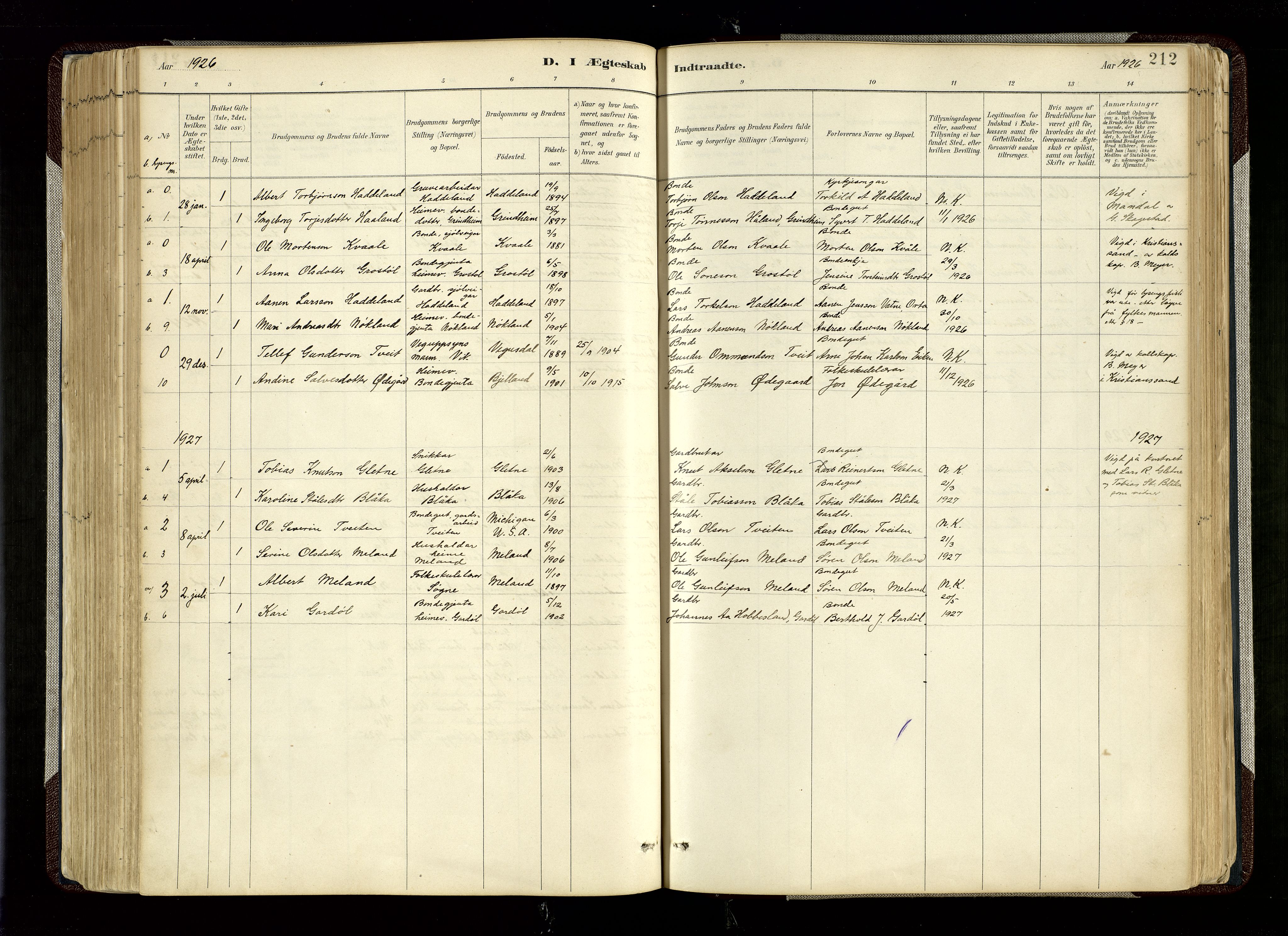 Hægebostad sokneprestkontor, SAK/1111-0024/F/Fa/Fab/L0004: Parish register (official) no. A 4, 1887-1929, p. 212