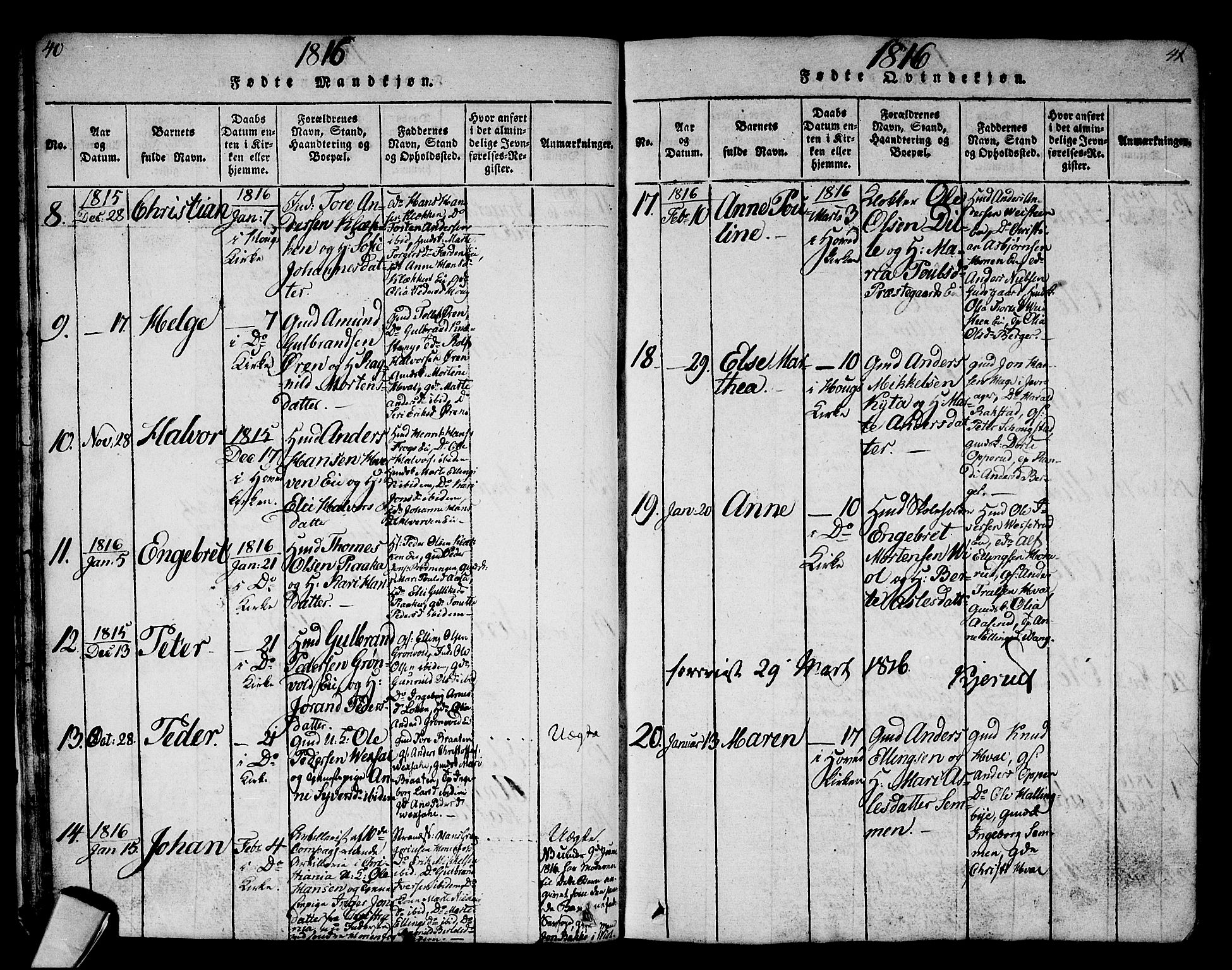 Norderhov kirkebøker, AV/SAKO-A-237/G/Ga/L0002: Parish register (copy) no. I 2, 1814-1867, p. 40-41