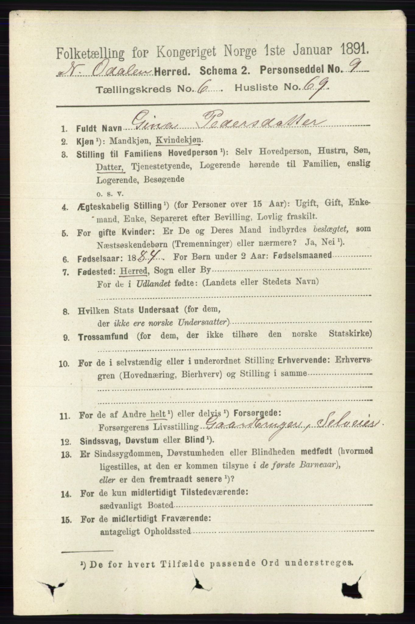 RA, 1891 census for 0418 Nord-Odal, 1891, p. 2768