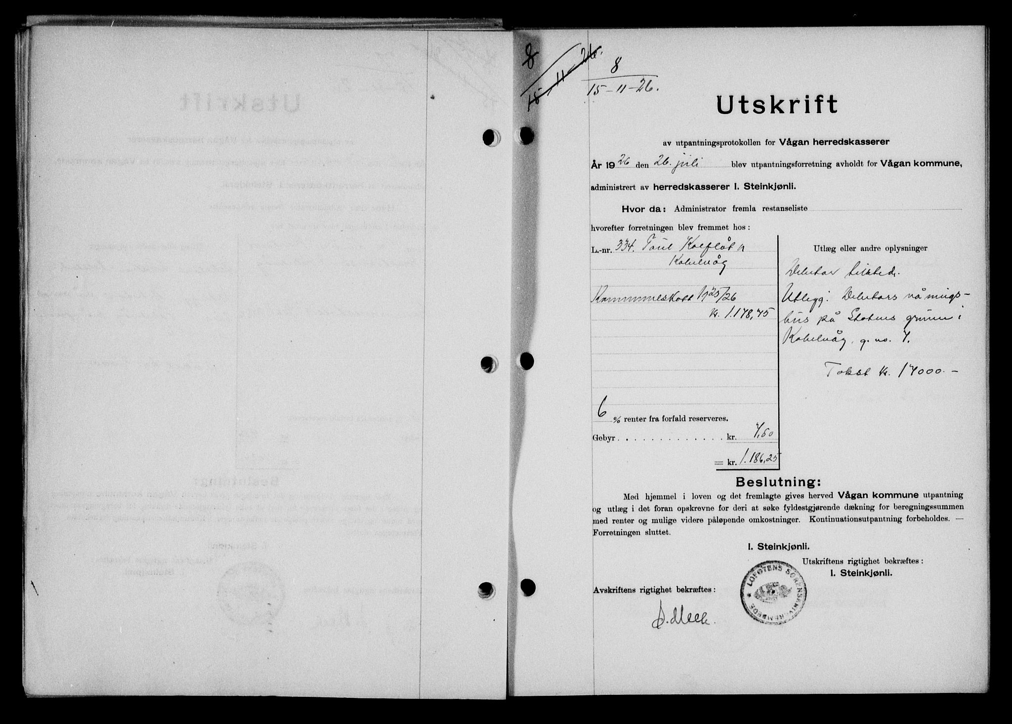 Lofoten sorenskriveri, SAT/A-0017/1/2/2C/L0014b: Mortgage book no. 14b, 1926-1926, Deed date: 15.11.1926