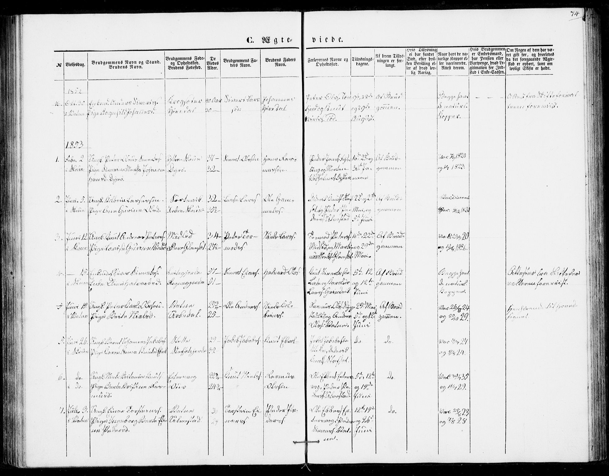 Ministerialprotokoller, klokkerbøker og fødselsregistre - Møre og Romsdal, SAT/A-1454/524/L0353: Parish register (official) no. 524A05, 1848-1856, p. 74
