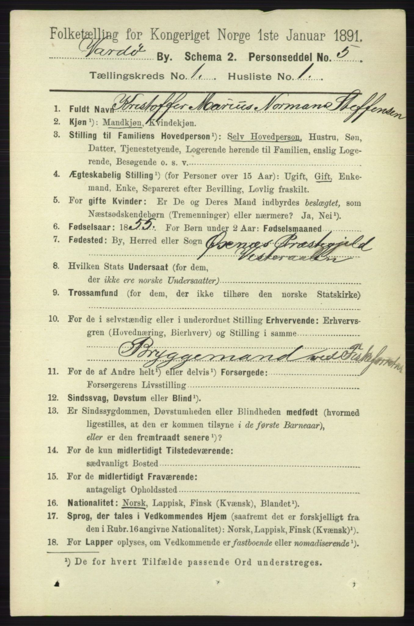 RA, 1891 census for 2002 Vardø, 1891, p. 173