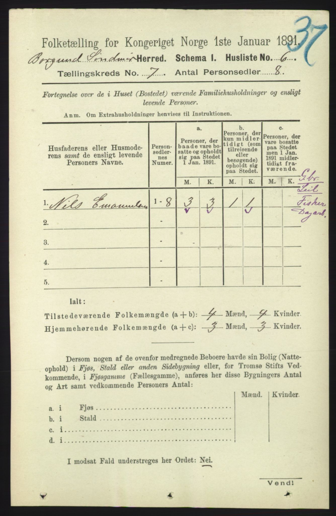 RA, 1891 census for 1531 Borgund, 1891, p. 1815