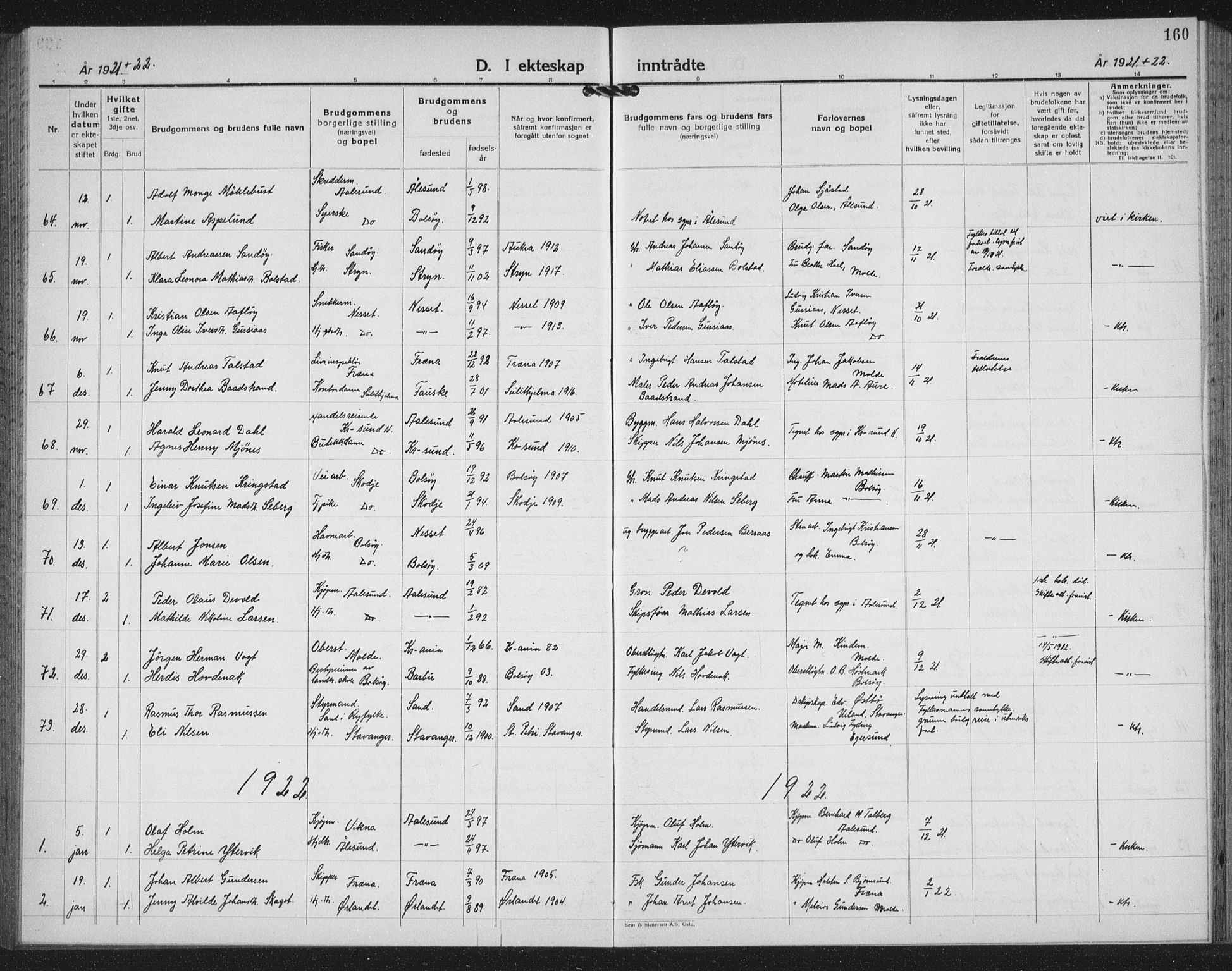 Ministerialprotokoller, klokkerbøker og fødselsregistre - Møre og Romsdal, AV/SAT-A-1454/558/L0704: Parish register (copy) no. 558C05, 1921-1942, p. 160