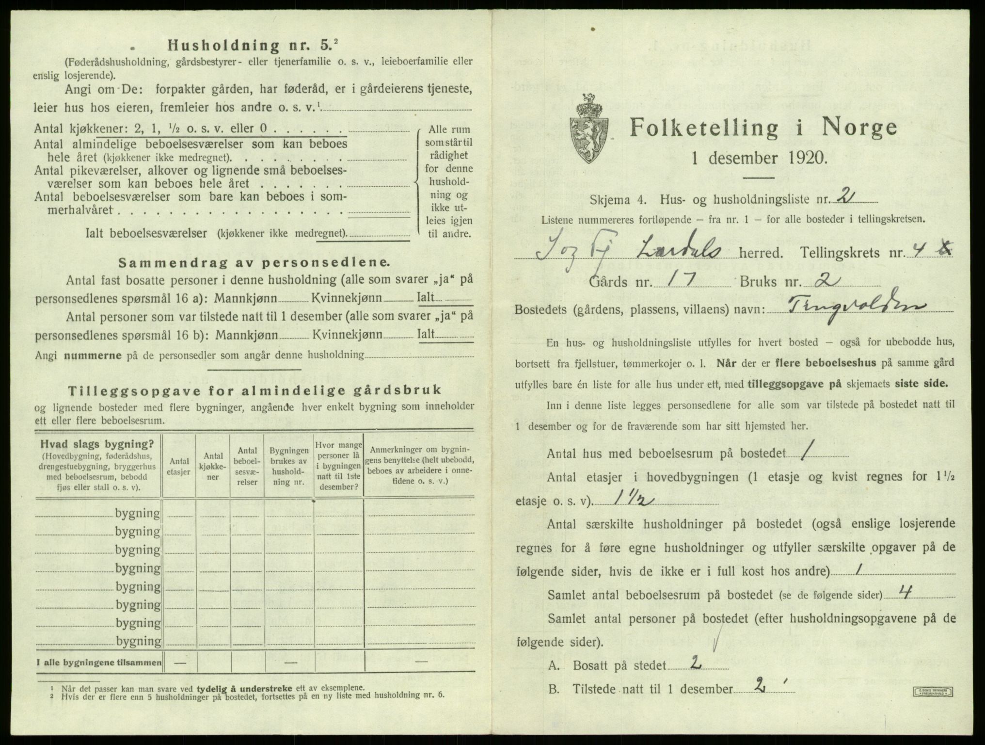 SAB, 1920 census for Lærdal, 1920, p. 316