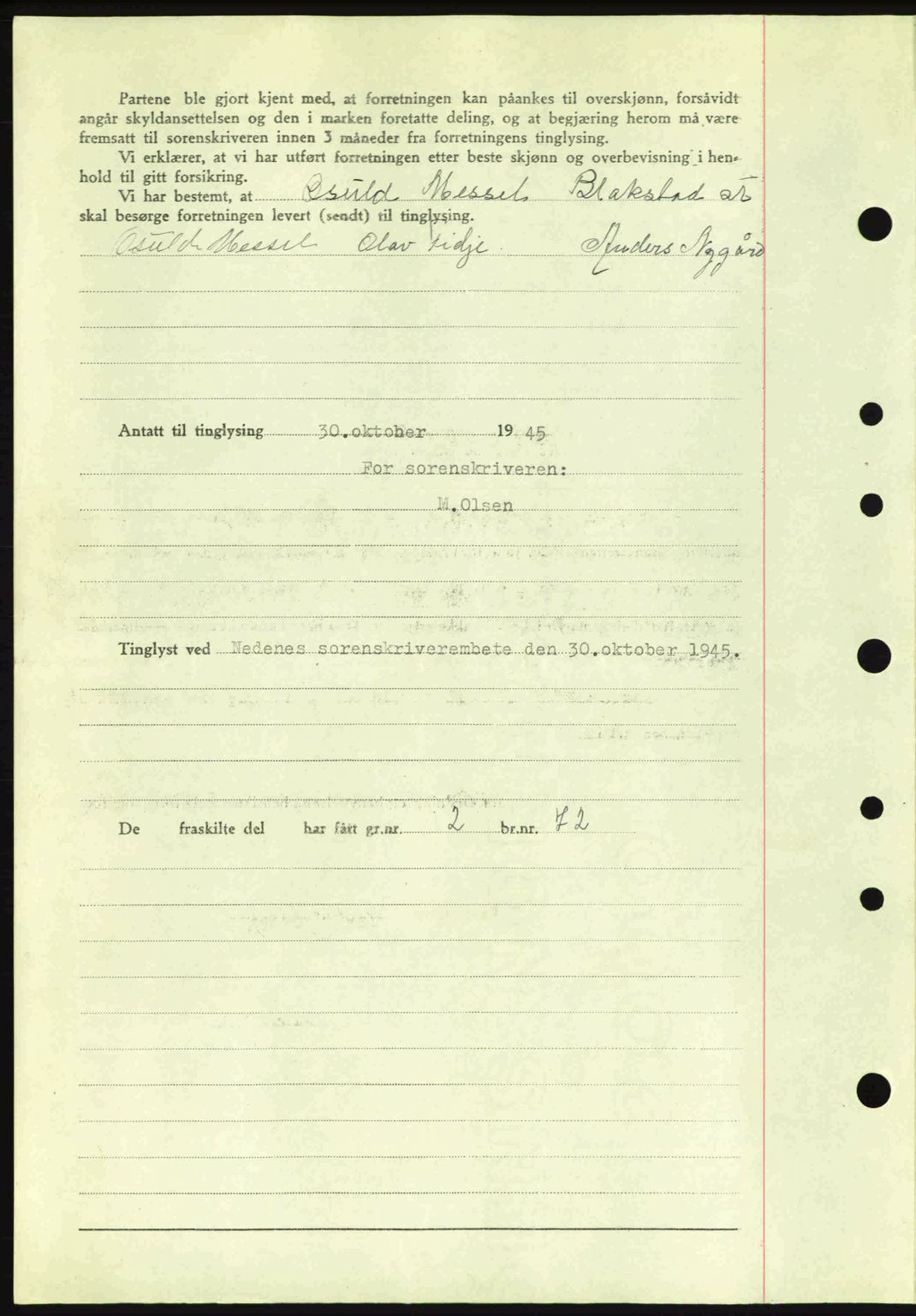 Nedenes sorenskriveri, AV/SAK-1221-0006/G/Gb/Gba/L0053: Mortgage book no. A6b, 1945-1945, Diary no: : 749/1945