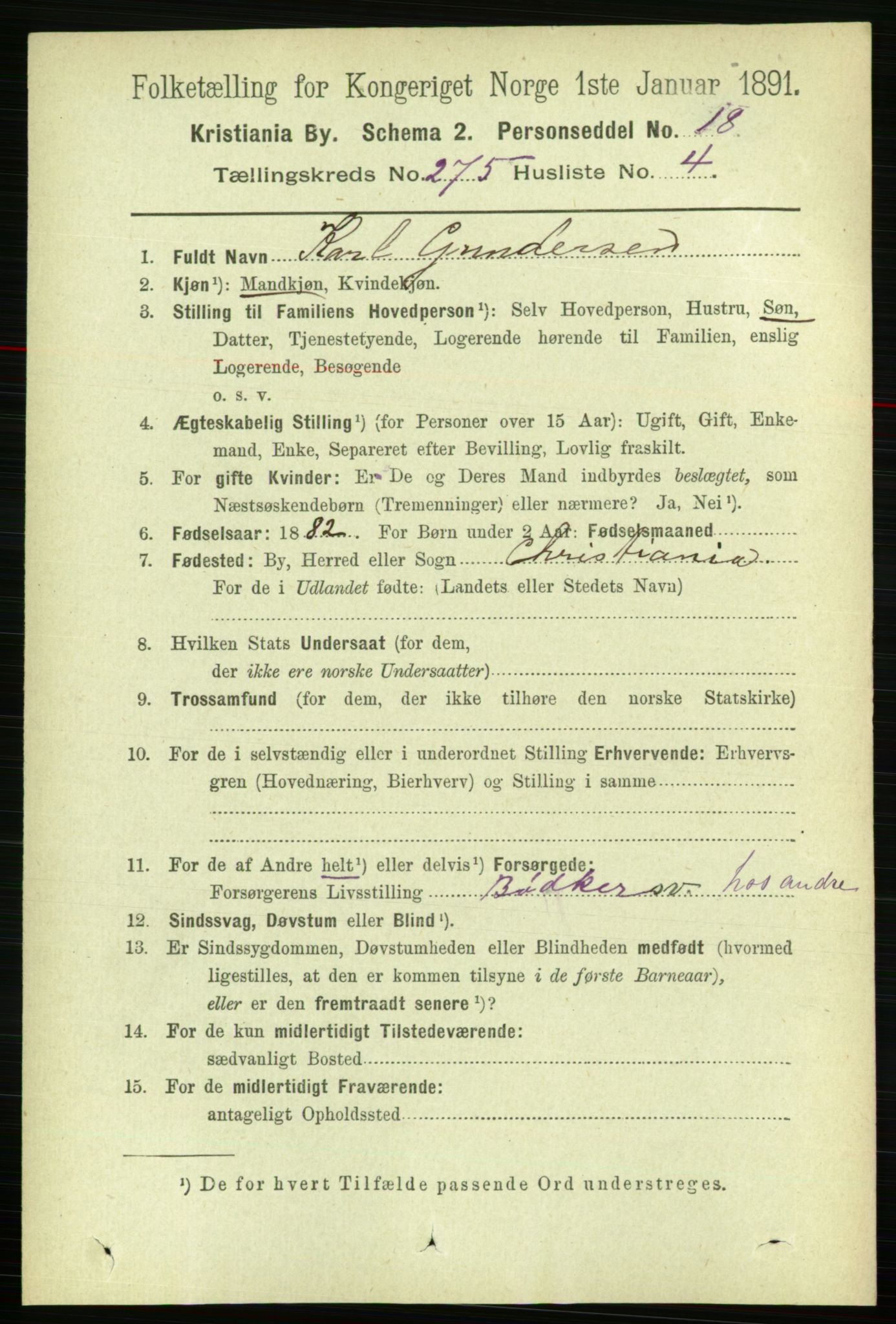 RA, 1891 census for 0301 Kristiania, 1891, p. 167002