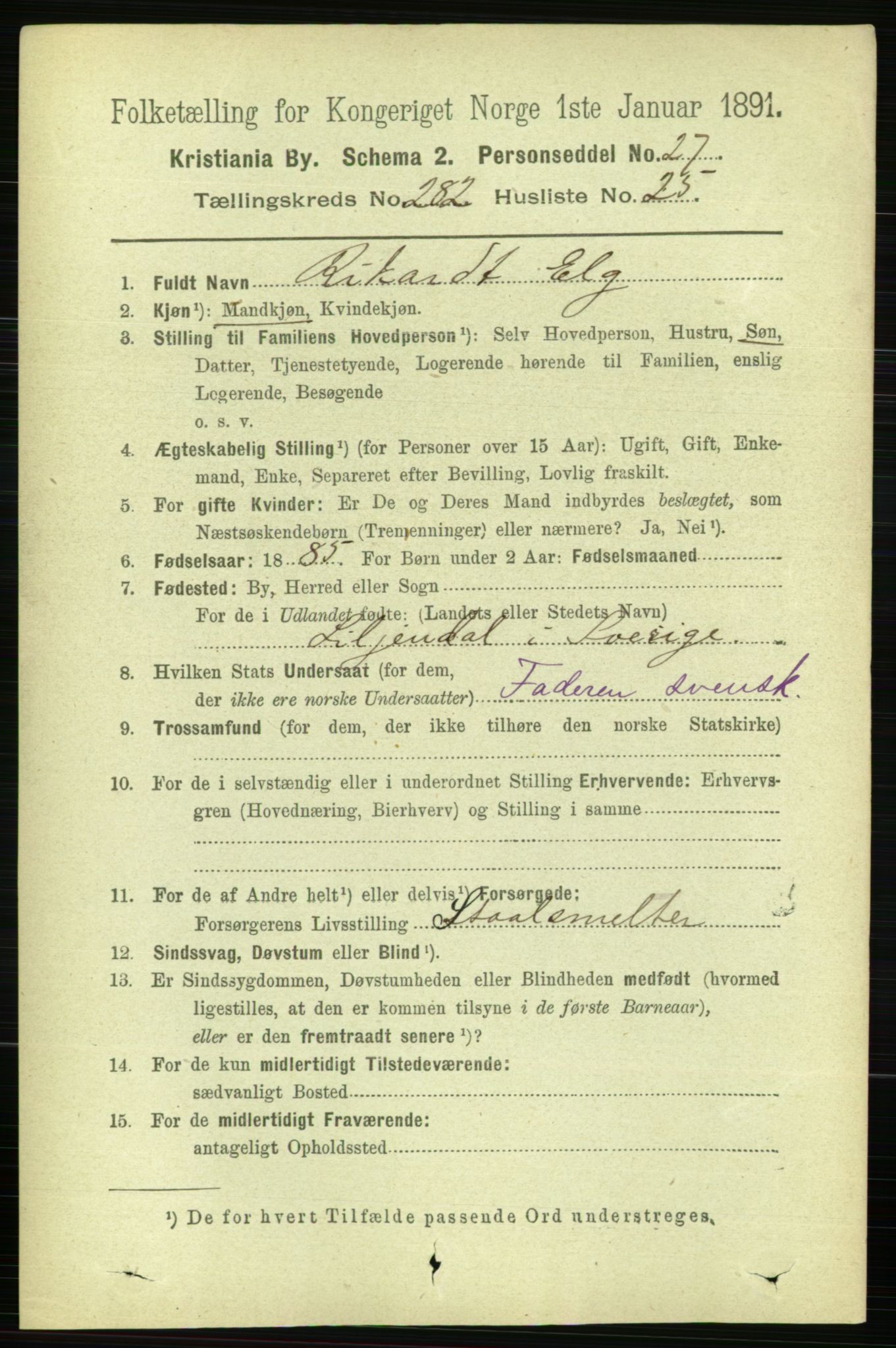 RA, 1891 census for 0301 Kristiania, 1891, p. 172546