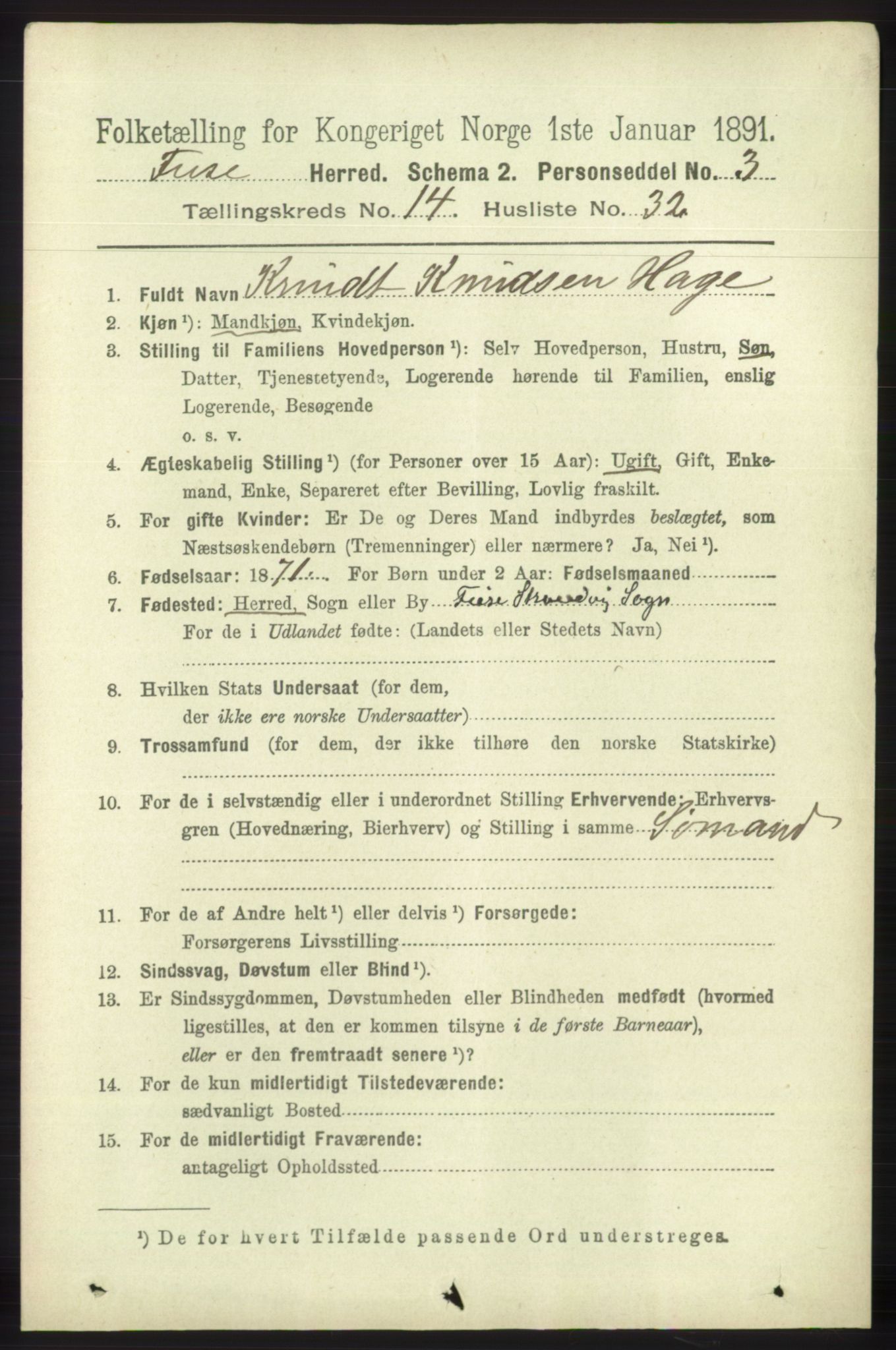 RA, 1891 census for 1241 Fusa, 1891, p. 3359