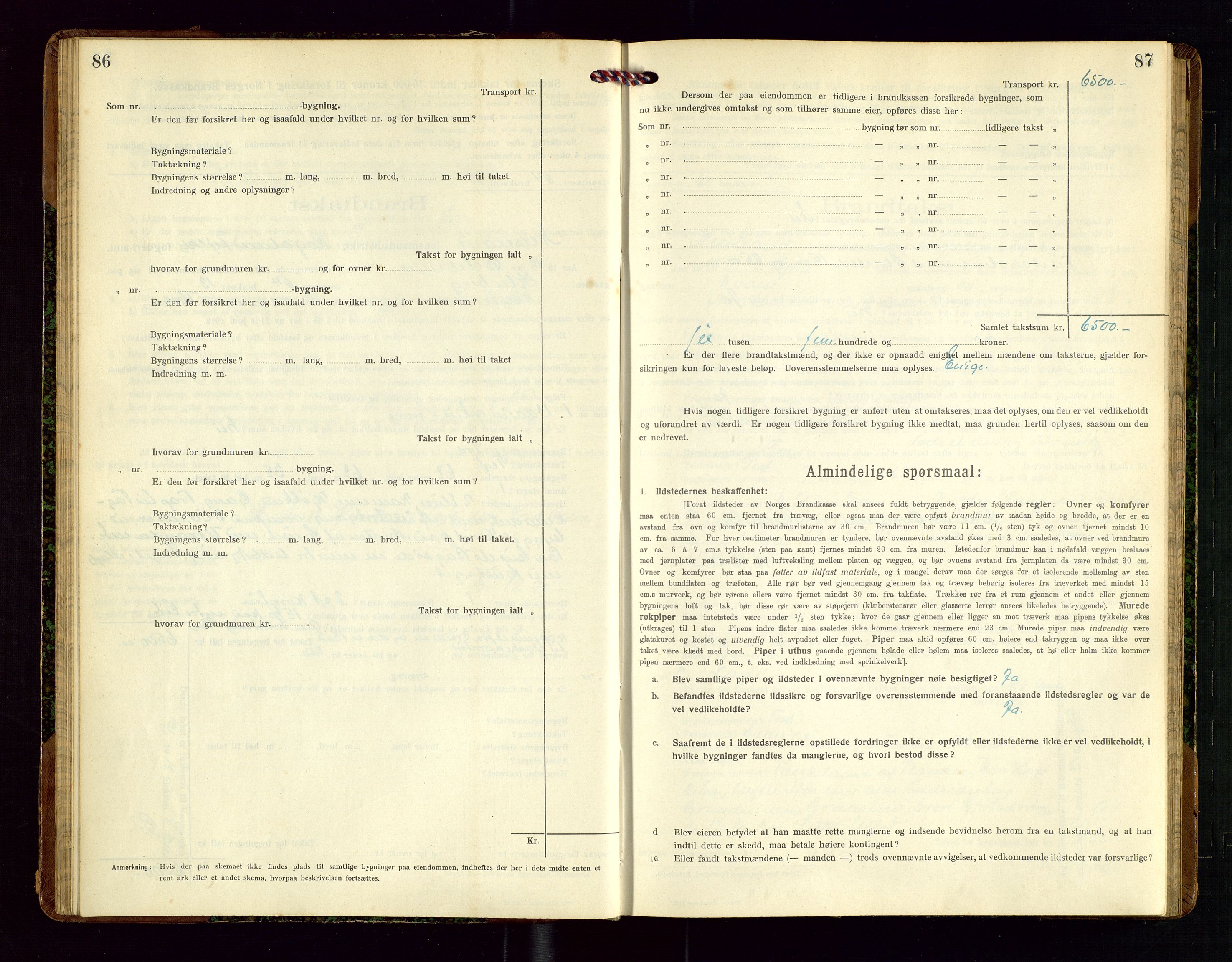 Nedstrand lensmannskontor, SAST/A-100236/Gob/L0002: "Brandtakstprotokol for Nerstrand lensmandsdistrikt Rogaland Fylke", 1916-1949, p. 86-87