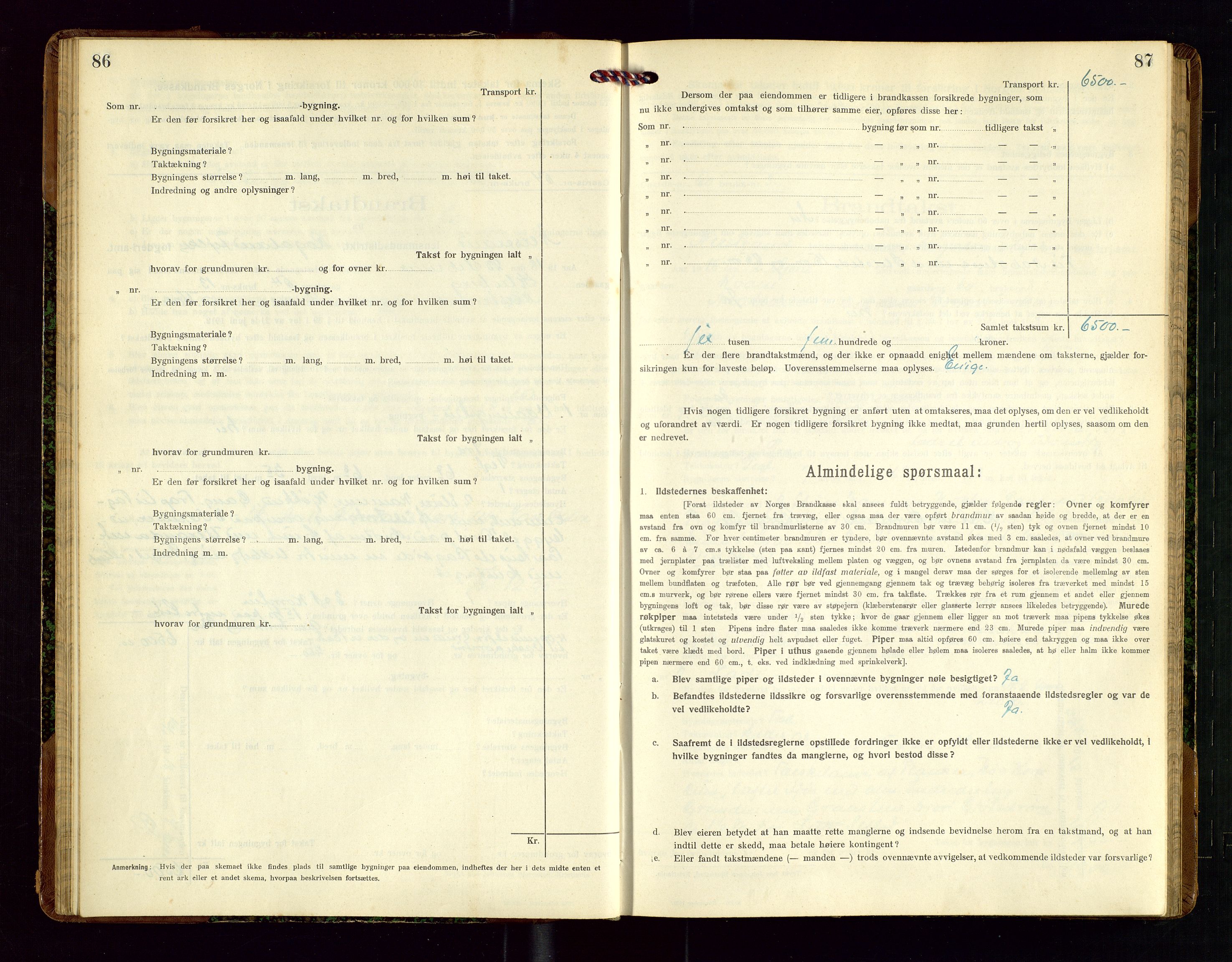 Nedstrand lensmannskontor, AV/SAST-A-100236/Gob/L0002: "Brandtakstprotokol for Nerstrand lensmandsdistrikt Rogaland Fylke", 1916-1949, p. 86-87