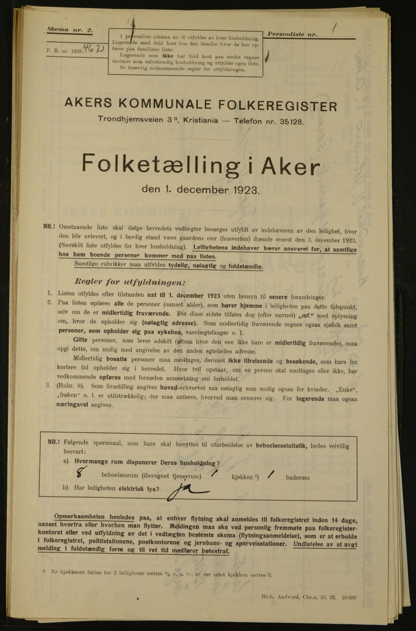 , Municipal Census 1923 for Aker, 1923, p. 2805