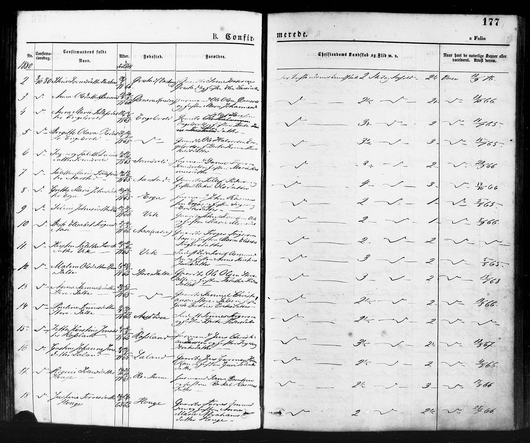 Klepp sokneprestkontor, AV/SAST-A-101803/001/3/30BA/L0006: Parish register (official) no. A 6, 1871-1885, p. 177