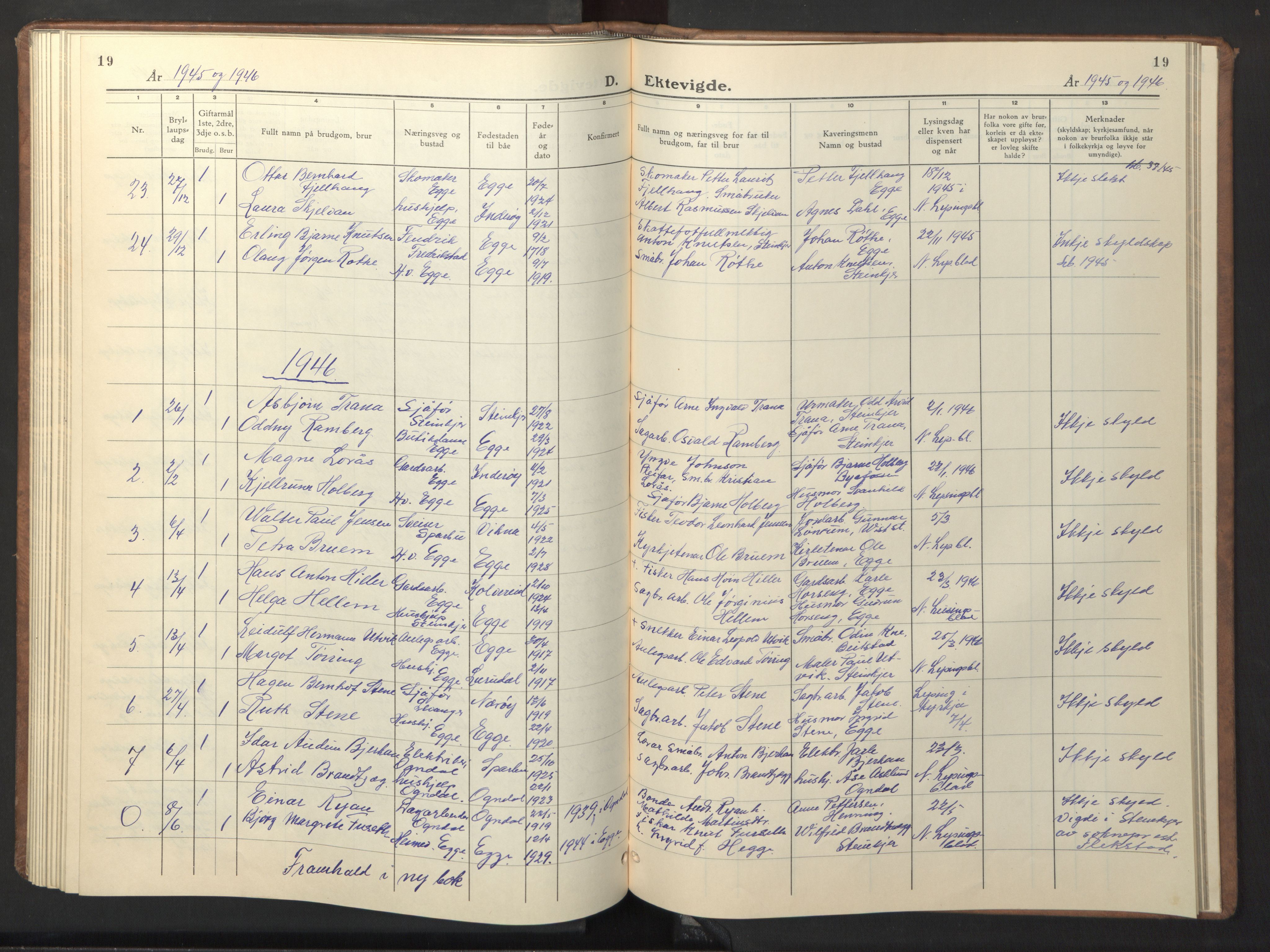 Ministerialprotokoller, klokkerbøker og fødselsregistre - Nord-Trøndelag, SAT/A-1458/740/L0384: Parish register (copy) no. 740C05, 1939-1946, p. 19