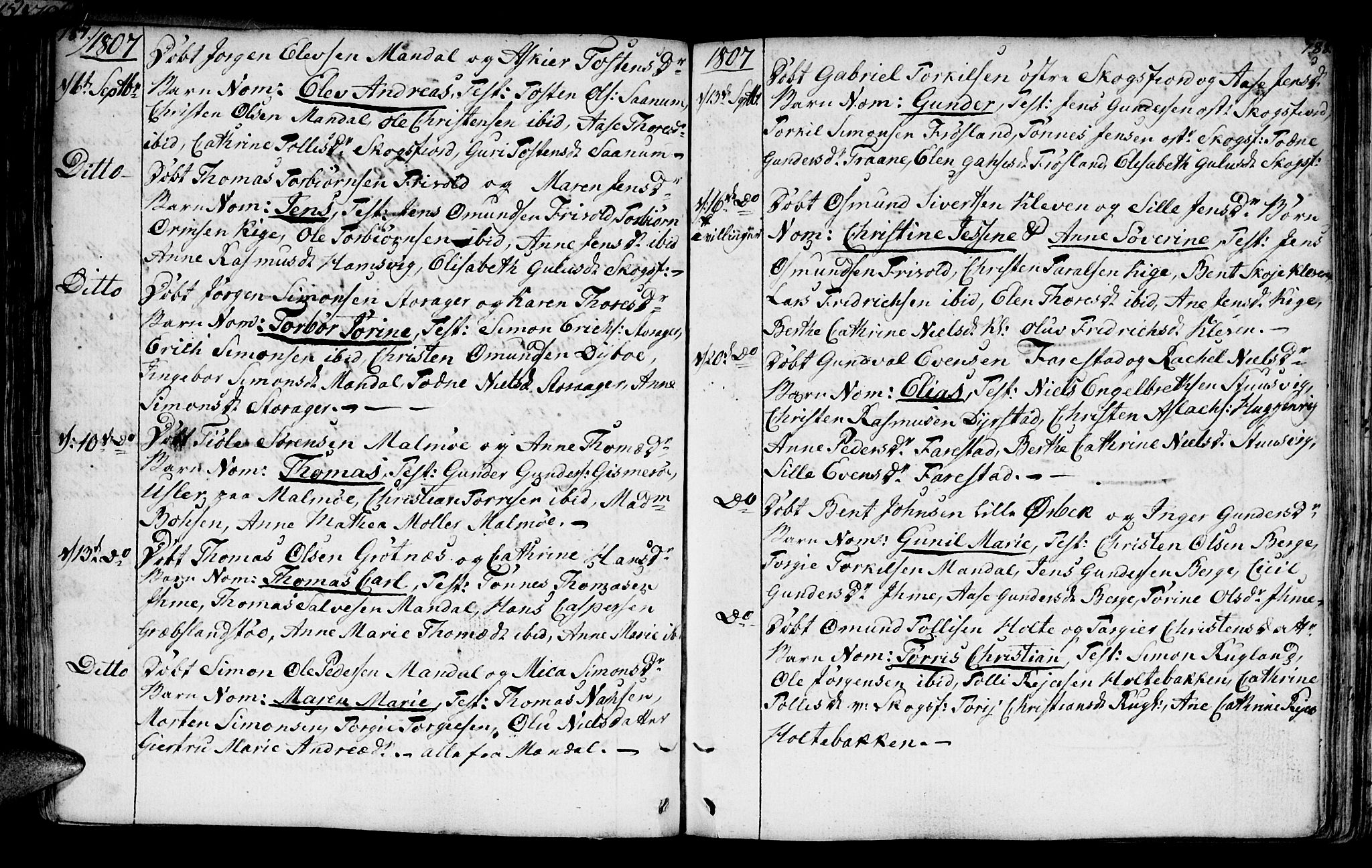 Mandal sokneprestkontor, AV/SAK-1111-0030/F/Fa/Faa/L0008: Parish register (official) no. A 8, 1794-1817, p. 187-188