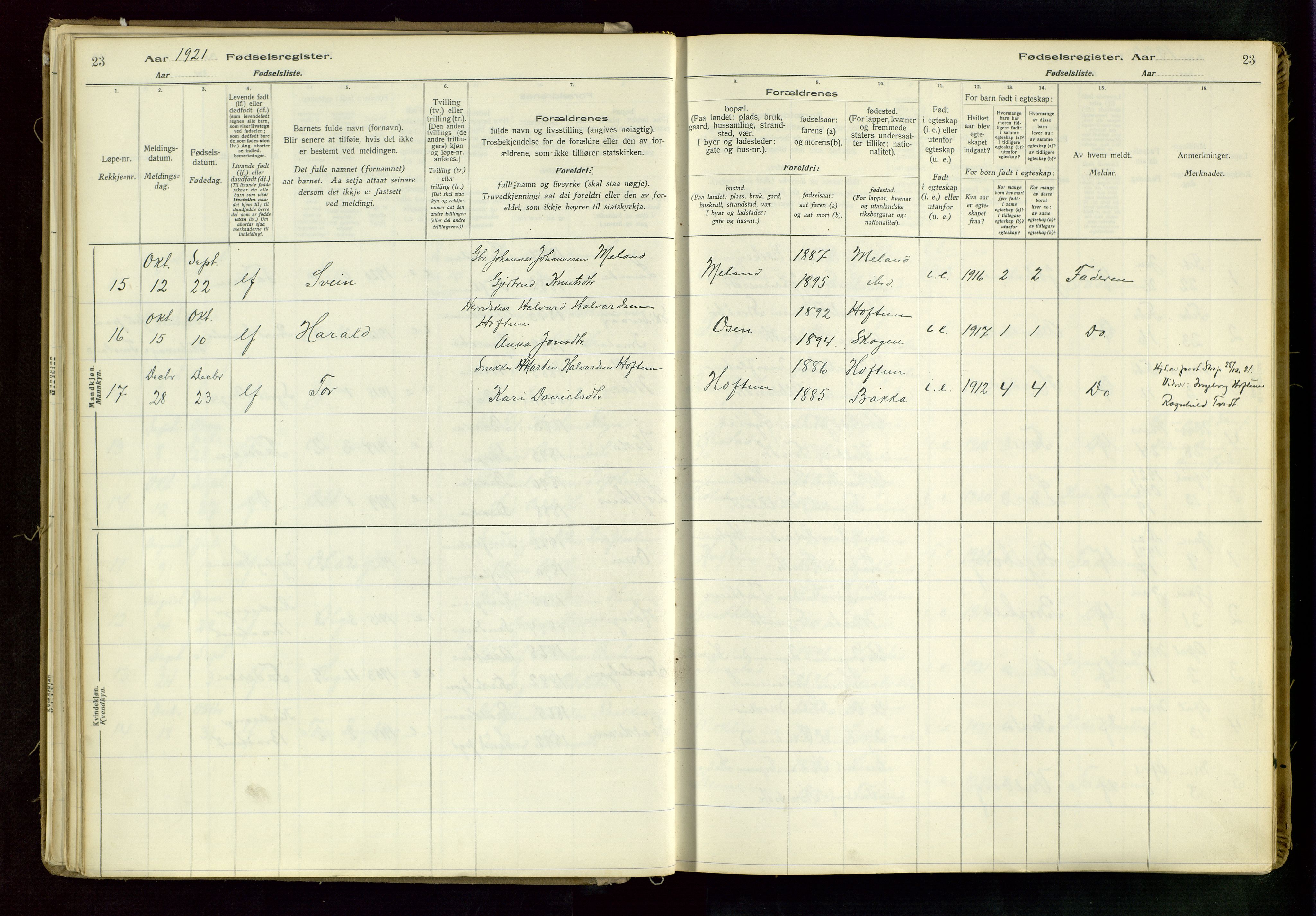 Suldal sokneprestkontor, AV/SAST-A-101845/03/A/L0002: Birth register no. 2, 1916-1982, p. 23