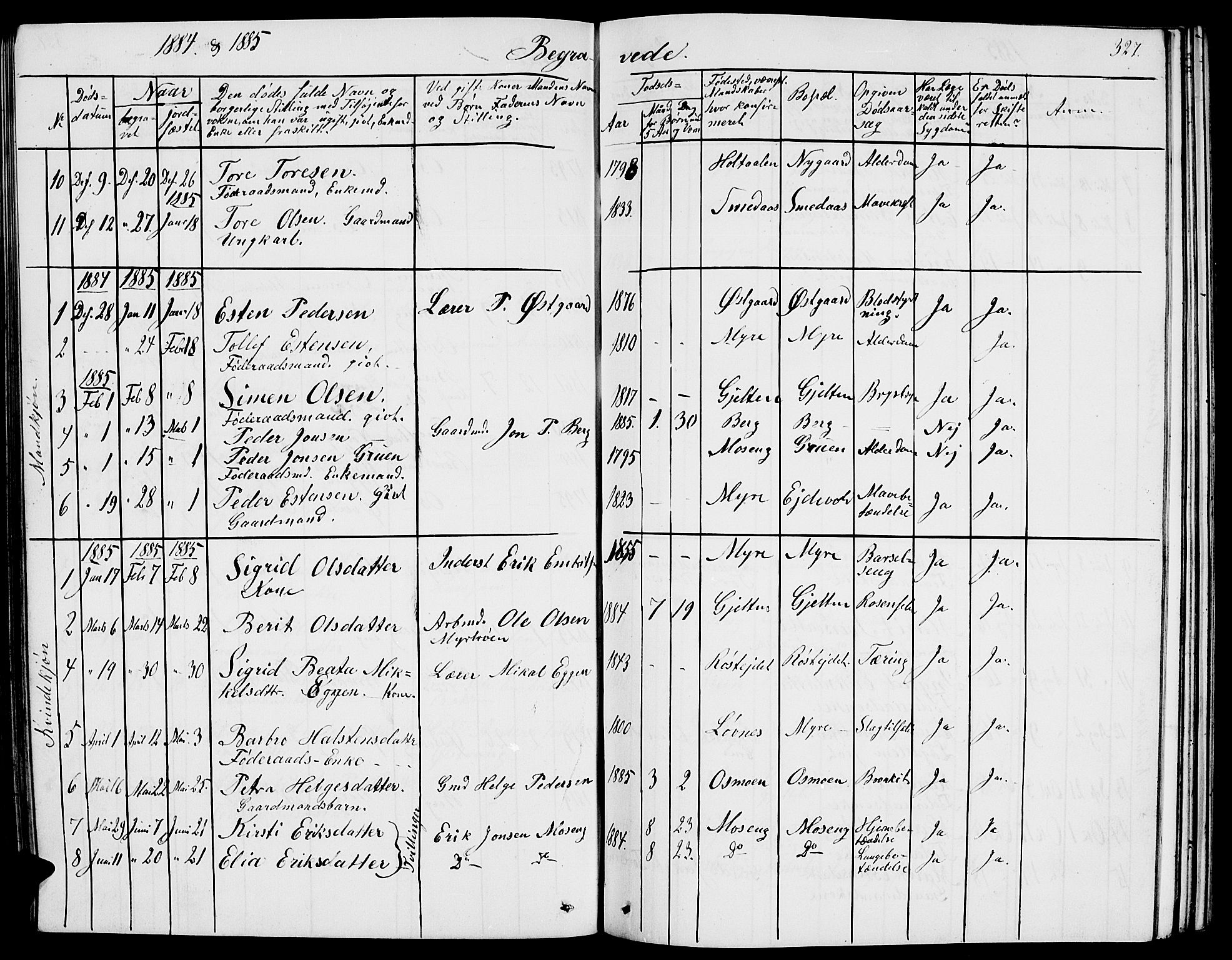 Tolga prestekontor, SAH/PREST-062/L/L0004: Parish register (copy) no. 4, 1845-1887, p. 327