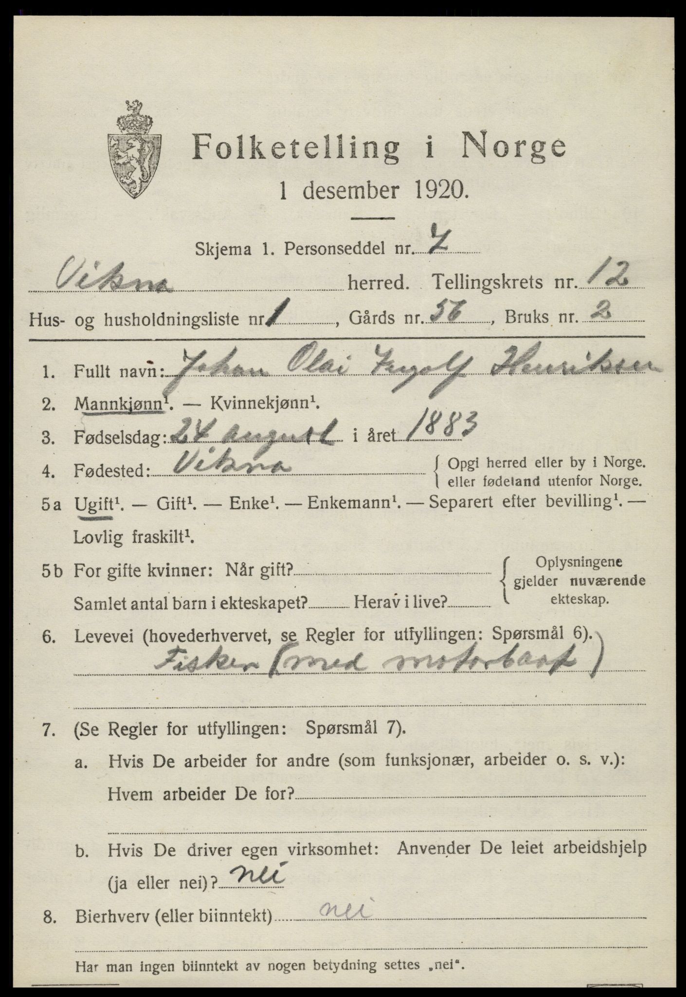 SAT, 1920 census for Vikna, 1920, p. 7727