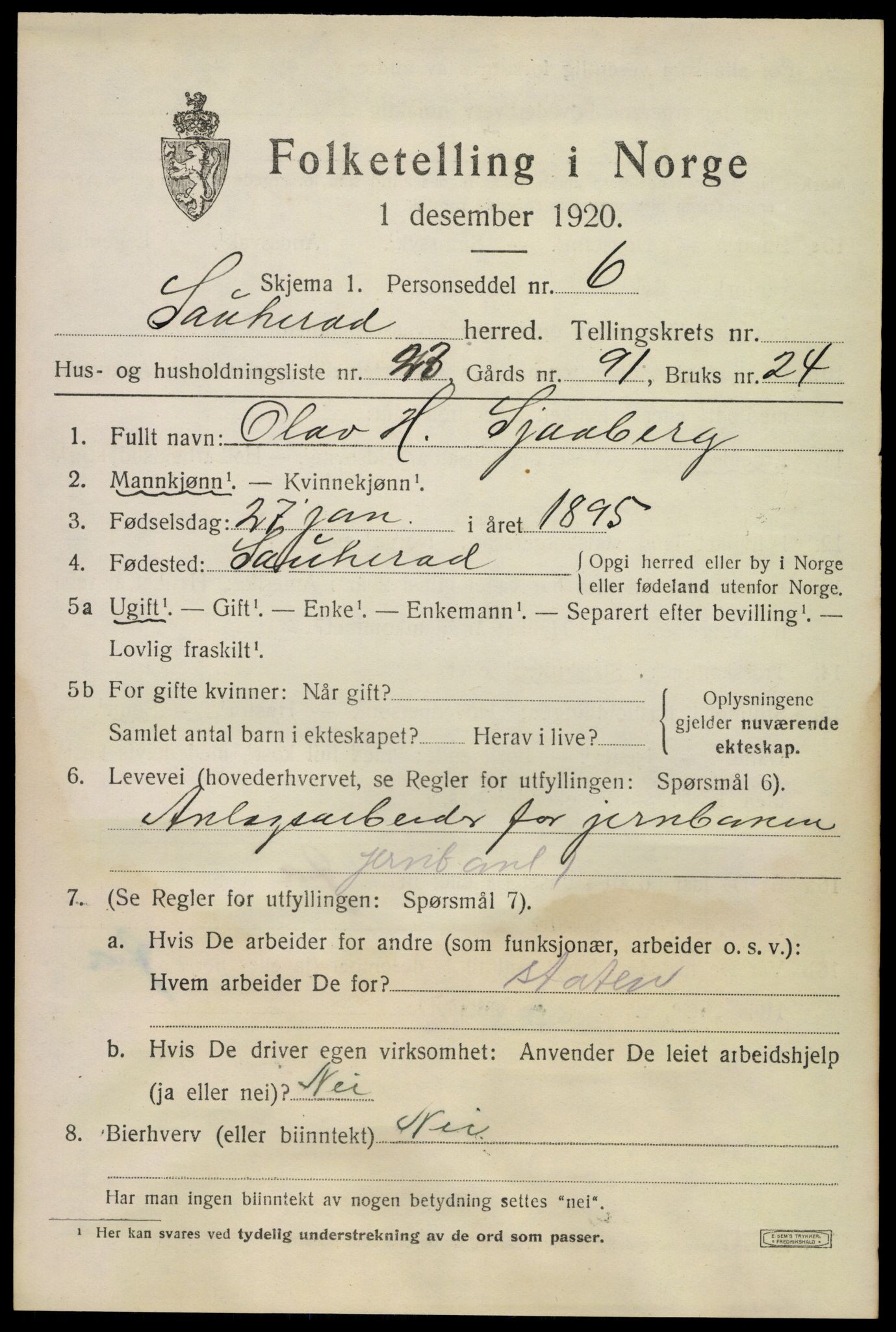 SAKO, 1920 census for Sauherad, 1920, p. 8294