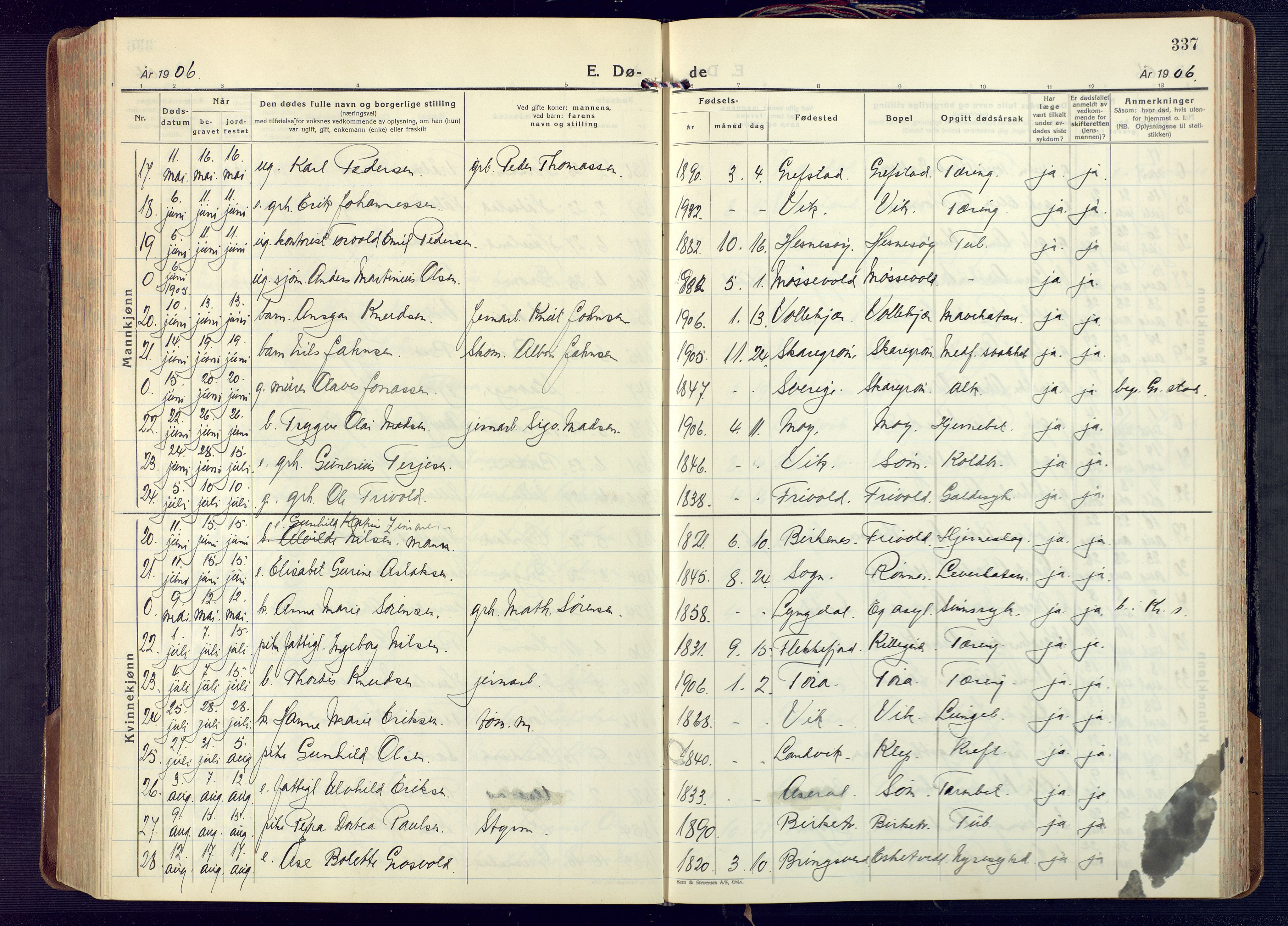 Fjære sokneprestkontor, AV/SAK-1111-0011/F/Fa/L0004: Parish register (official) no. A 4, 1902-1925, p. 337