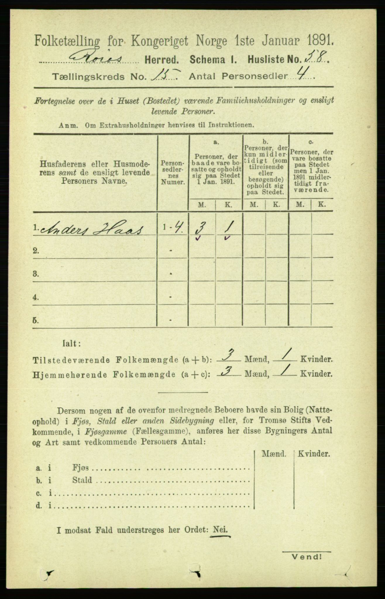 RA, 1891 census for 1640 Røros, 1891, p. 3320