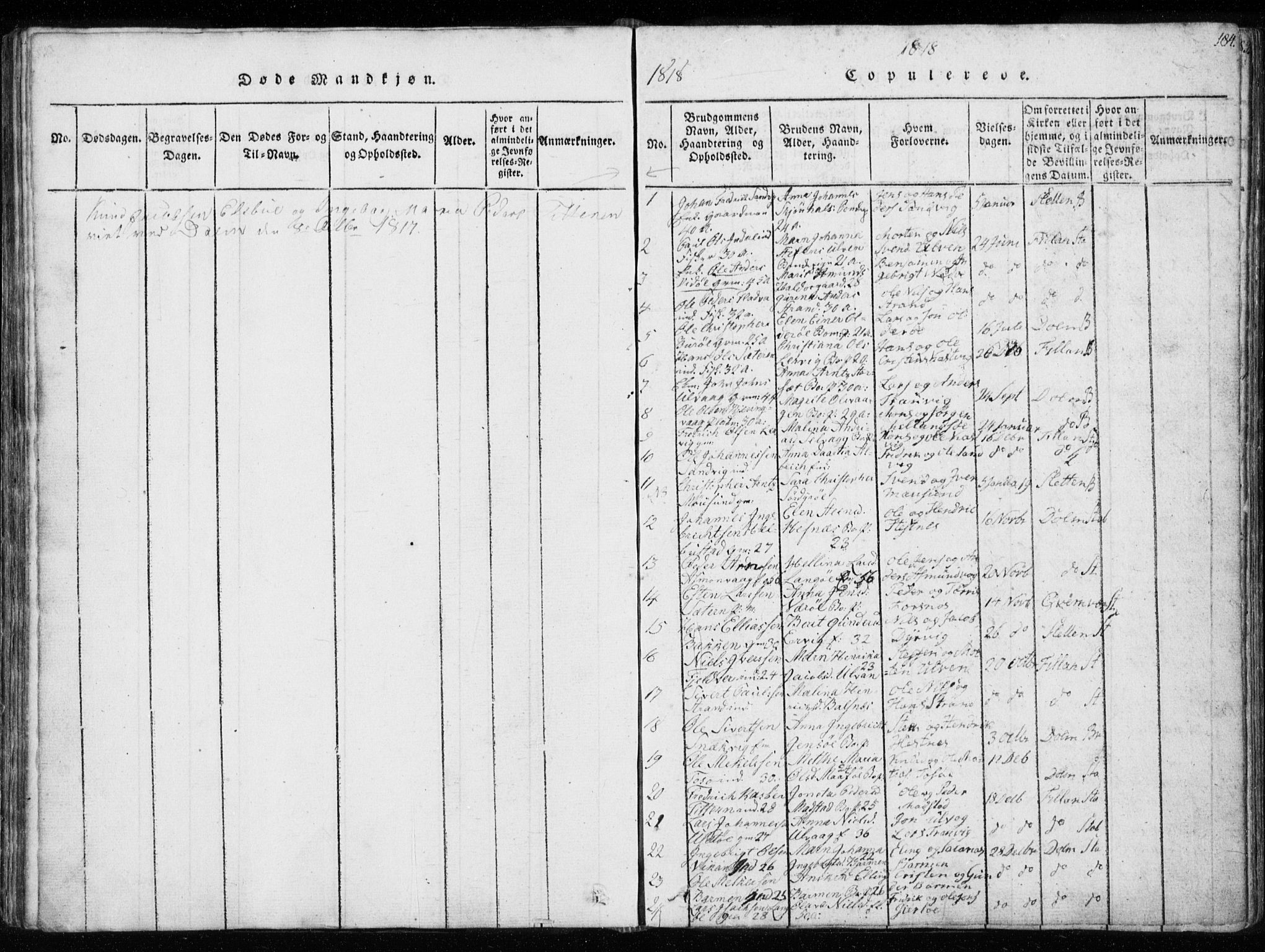 Ministerialprotokoller, klokkerbøker og fødselsregistre - Sør-Trøndelag, SAT/A-1456/634/L0527: Parish register (official) no. 634A03, 1818-1826, p. 184