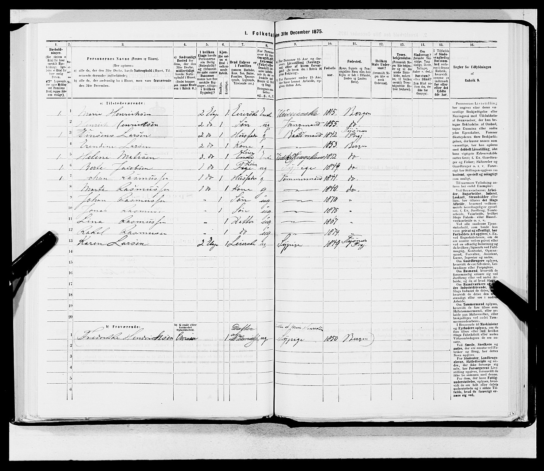 SAB, 1875 census for 1301 Bergen, 1875, p. 266