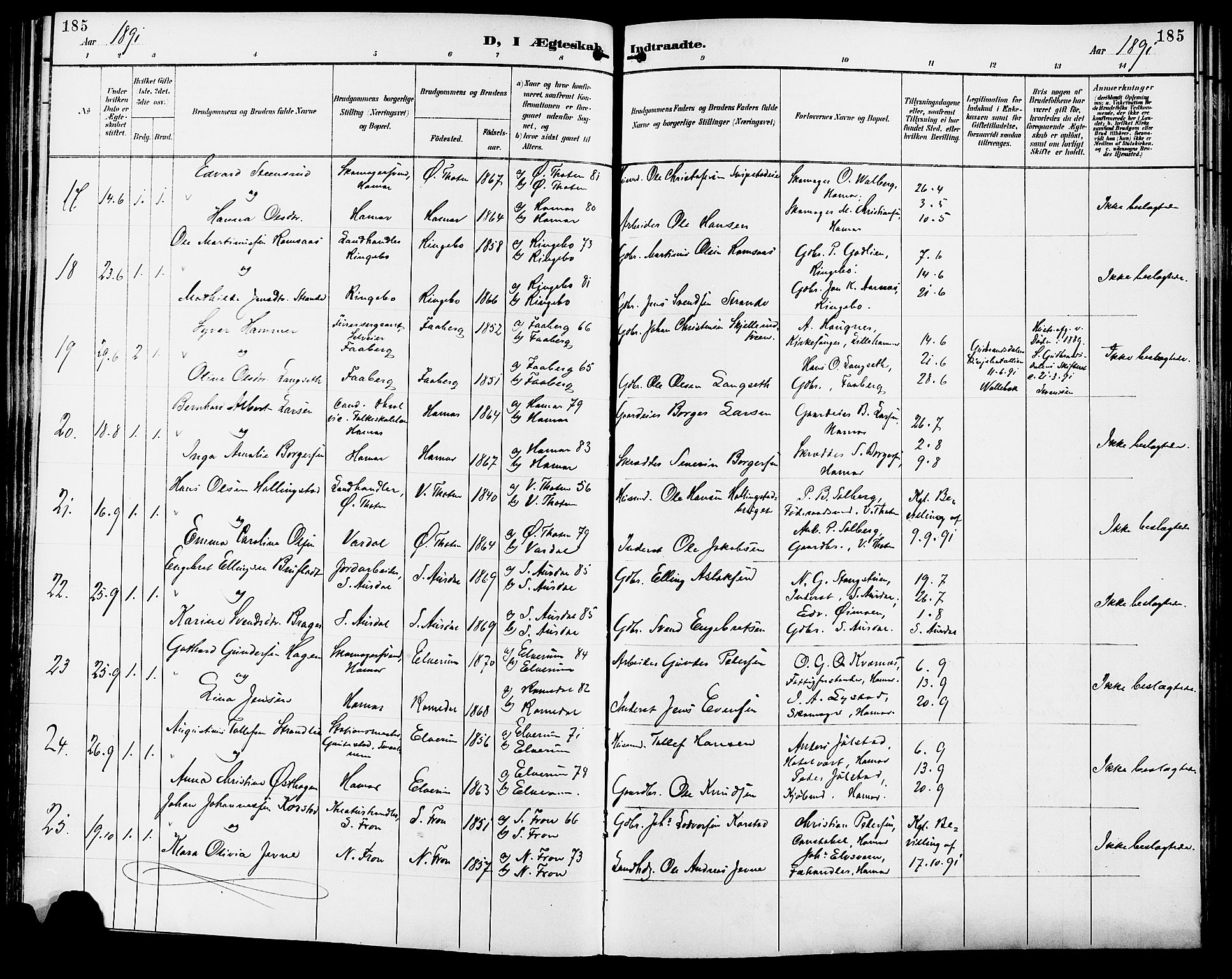 Vang prestekontor, Hedmark, AV/SAH-PREST-008/H/Ha/Haa/L0017: Parish register (official) no. 17, 1890-1899, p. 185