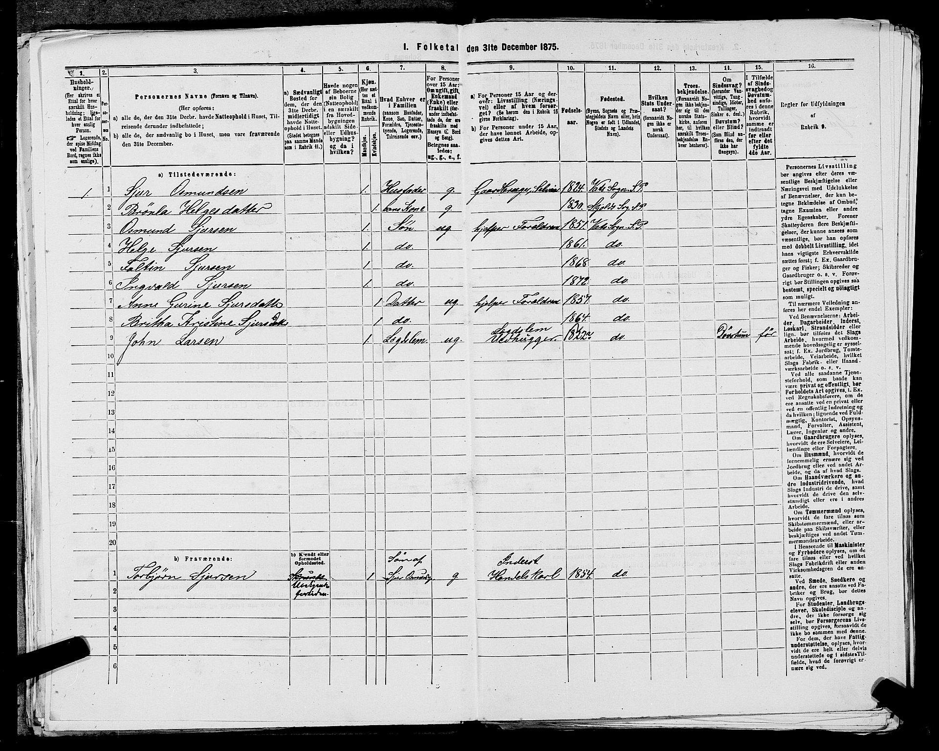 SAST, 1875 census for 1154P Skjold, 1875, p. 1170