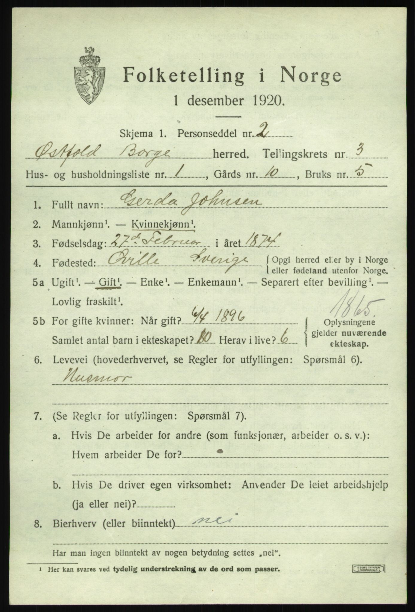 SAO, 1920 census for Borge, 1920, p. 3237