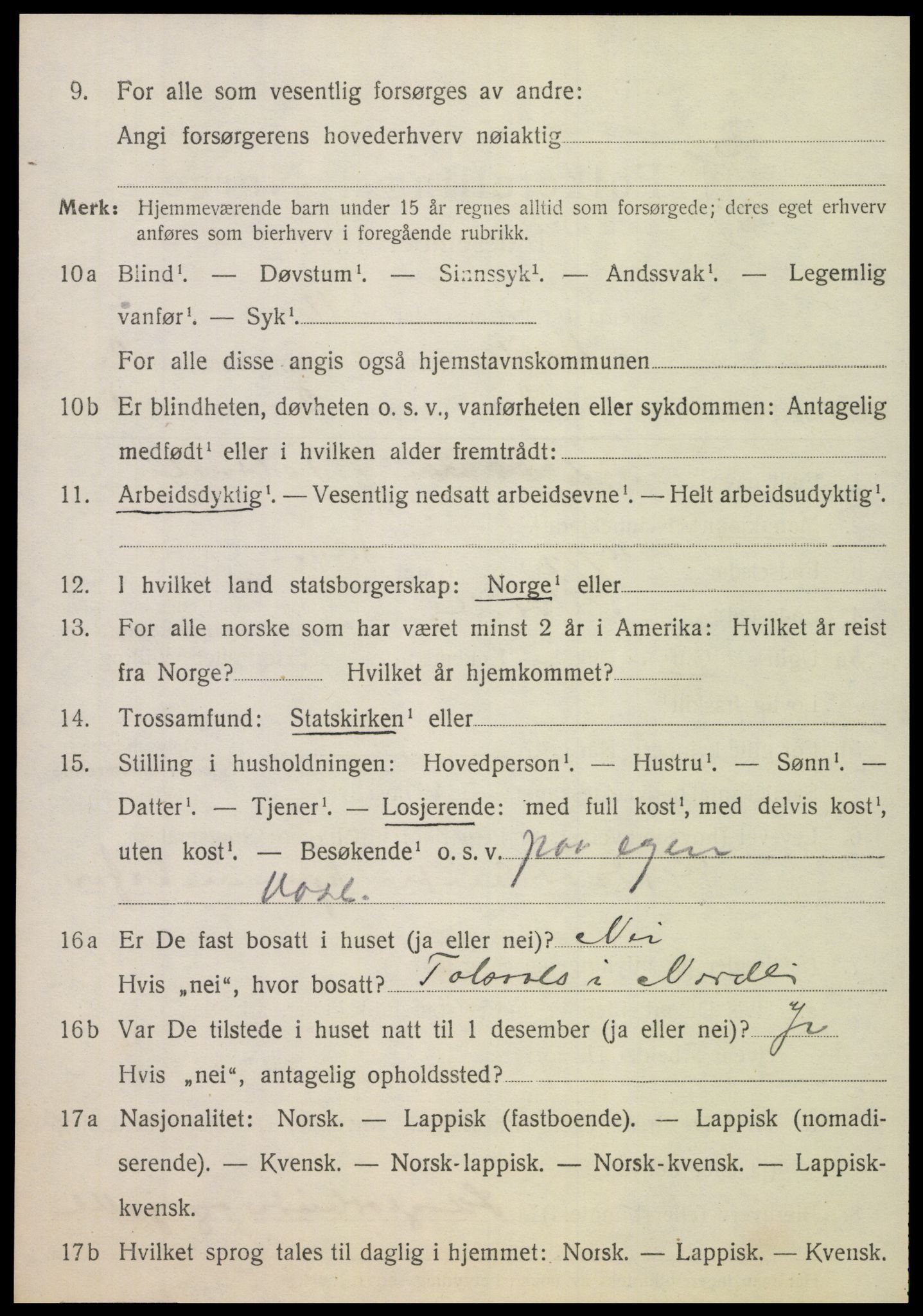 SAT, 1920 census for Nordli, 1920, p. 1098