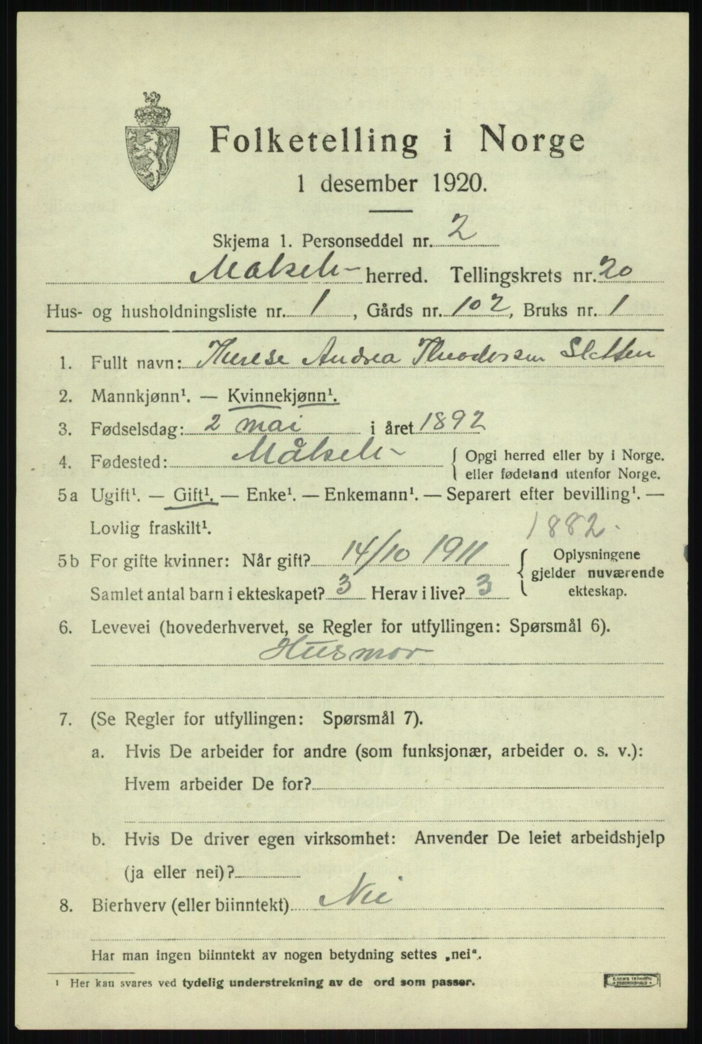 SATØ, 1920 census for Målselv, 1920, p. 9447