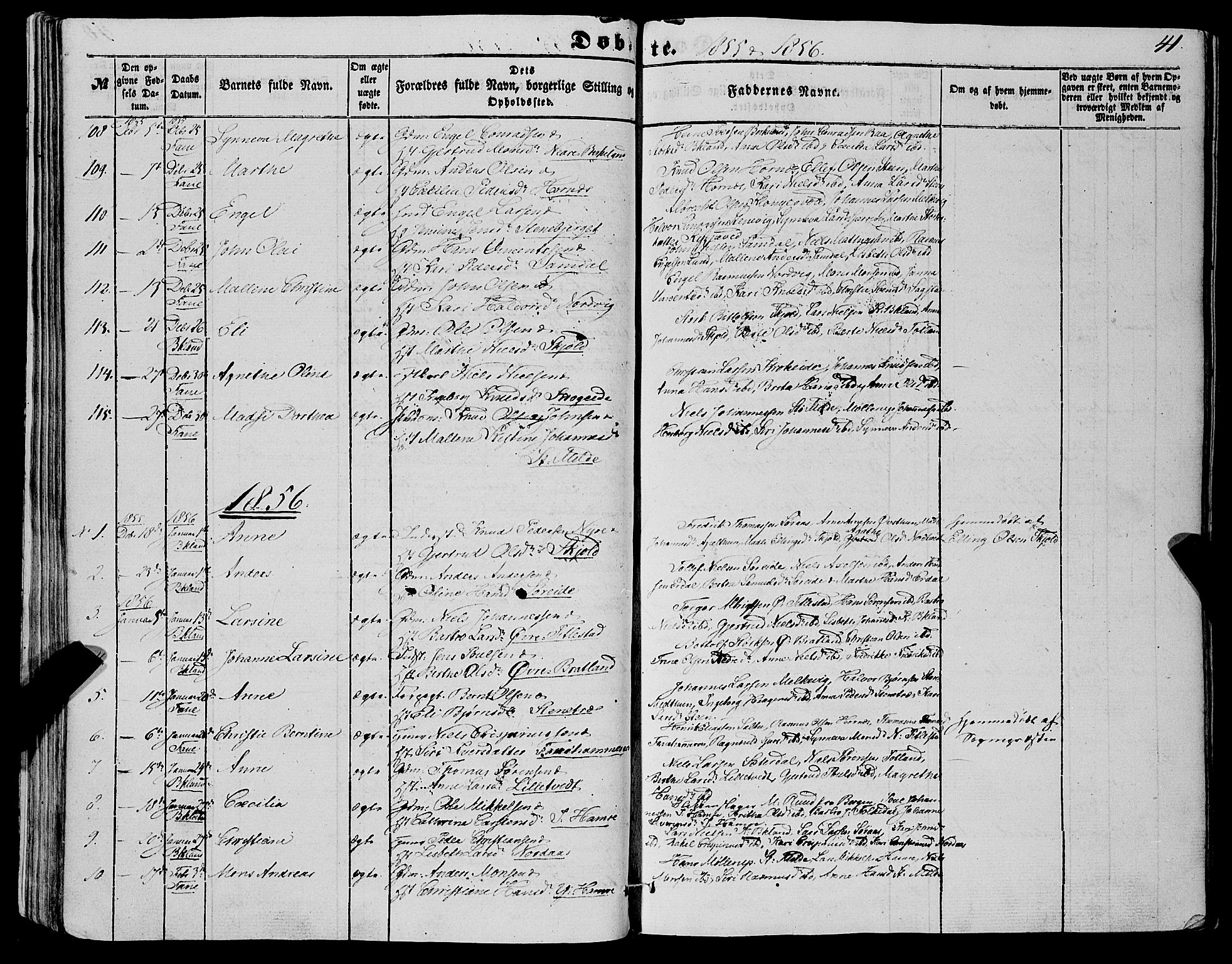 Fana Sokneprestembete, AV/SAB-A-75101/H/Haa/Haaa/L0011: Parish register (official) no. A 11, 1851-1862, p. 41