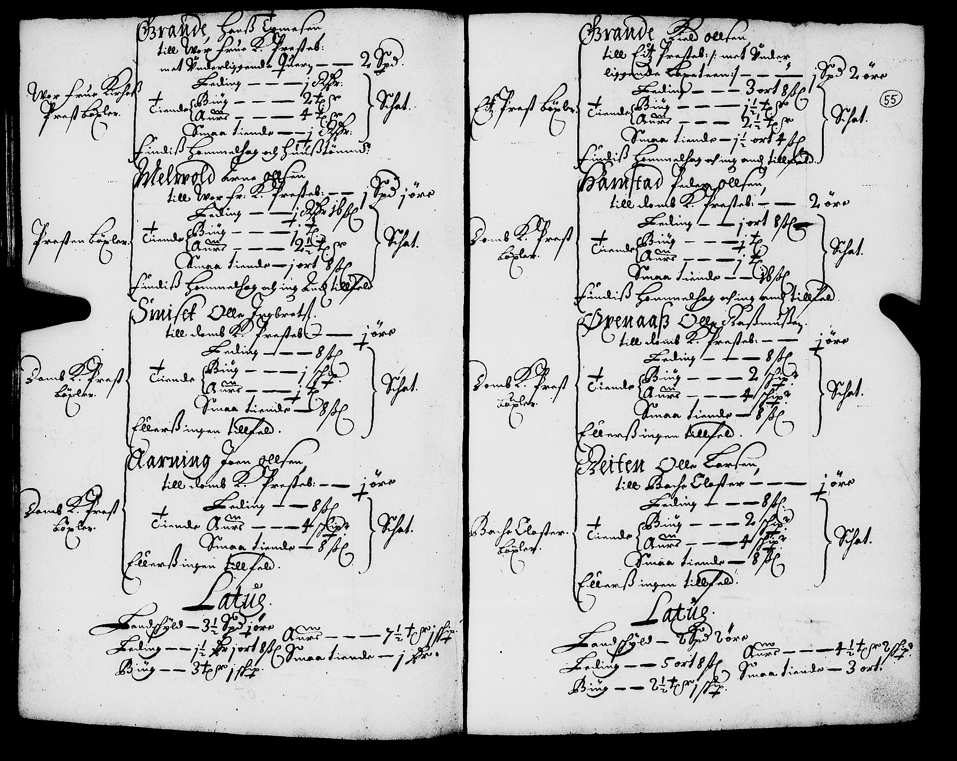 Rentekammeret inntil 1814, Realistisk ordnet avdeling, RA/EA-4070/N/Nb/Nba/L0055: Inderøy len, 1668, p. 54b-55a