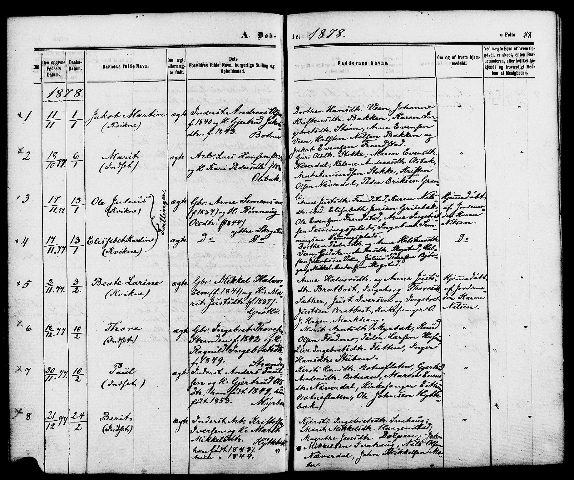 Kvikne prestekontor, SAH/PREST-064/H/Ha/Haa/L0006: Parish register (official) no. 6, 1863-1886, p. 88