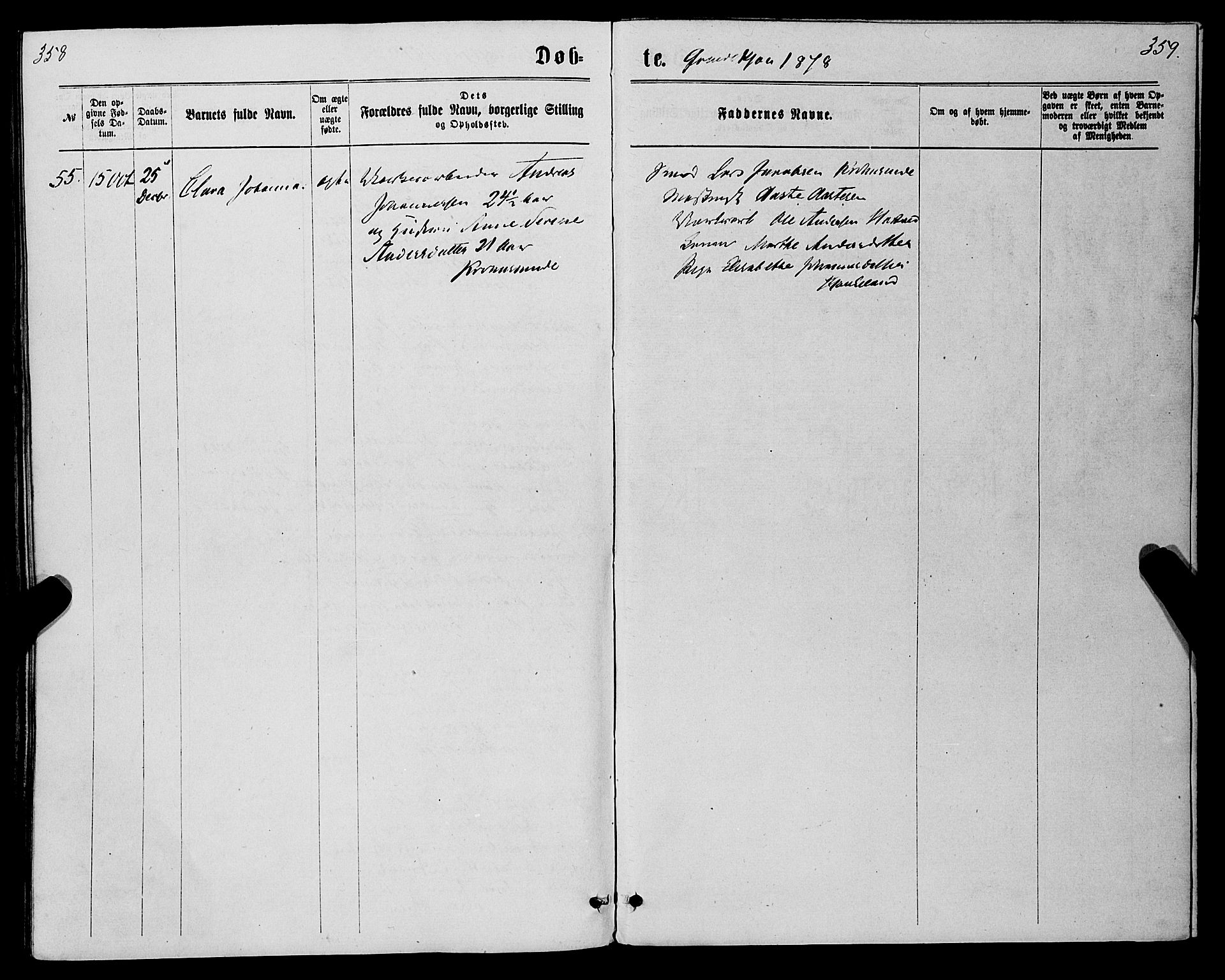 St. Jørgens hospital og Årstad sokneprestembete, AV/SAB-A-99934: Parish register (official) no. A 6, 1870-1878, p. 358-359