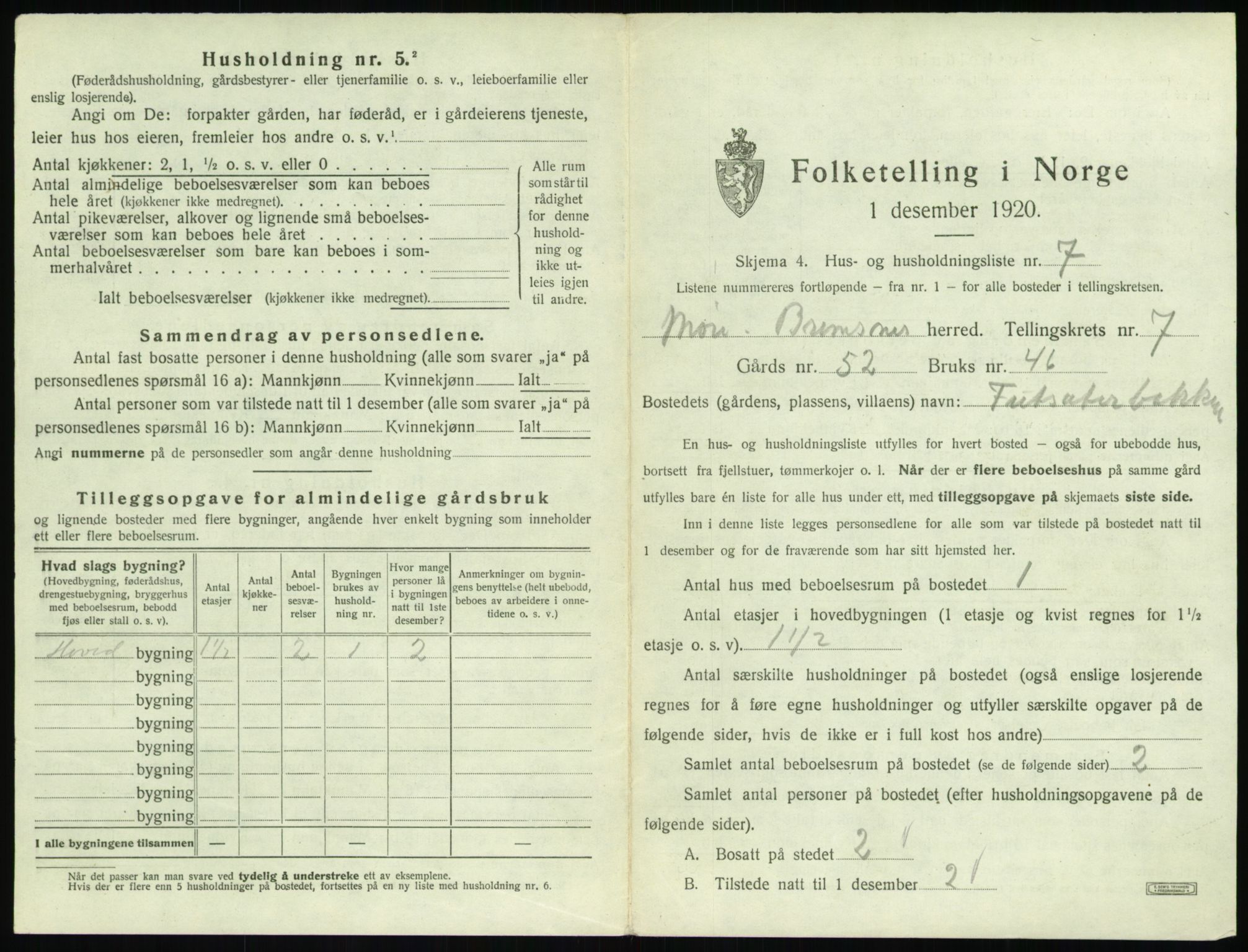 SAT, 1920 census for Bremsnes, 1920, p. 729