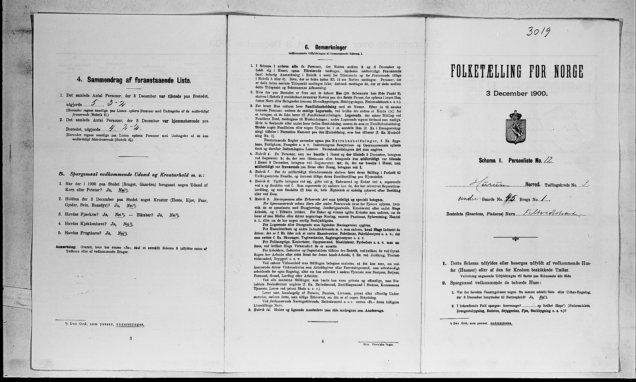 RA, 1900 census for Hurum, 1900, p. 312