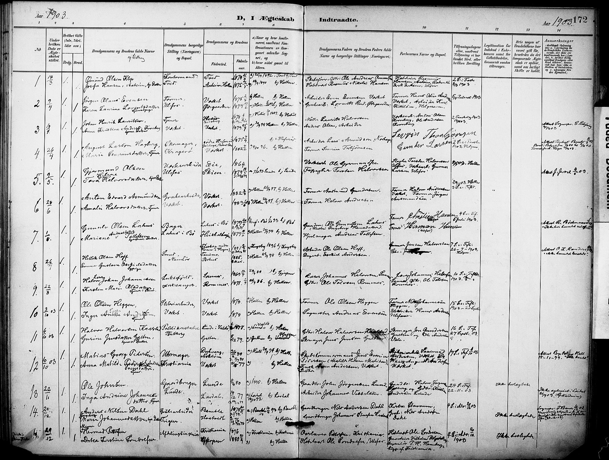 Holla kirkebøker, AV/SAKO-A-272/F/Fa/L0010: Parish register (official) no. 10, 1897-1907, p. 172