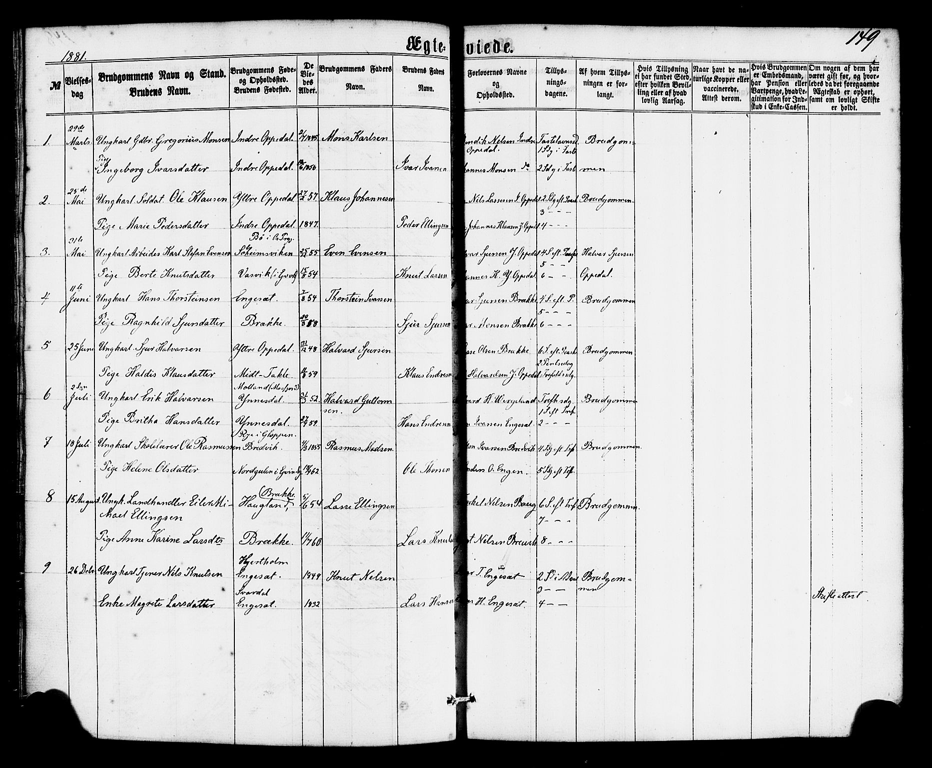 Gulen sokneprestembete, SAB/A-80201/H/Haa/Haac/L0001: Parish register (official) no. C 1, 1859-1881, p. 149