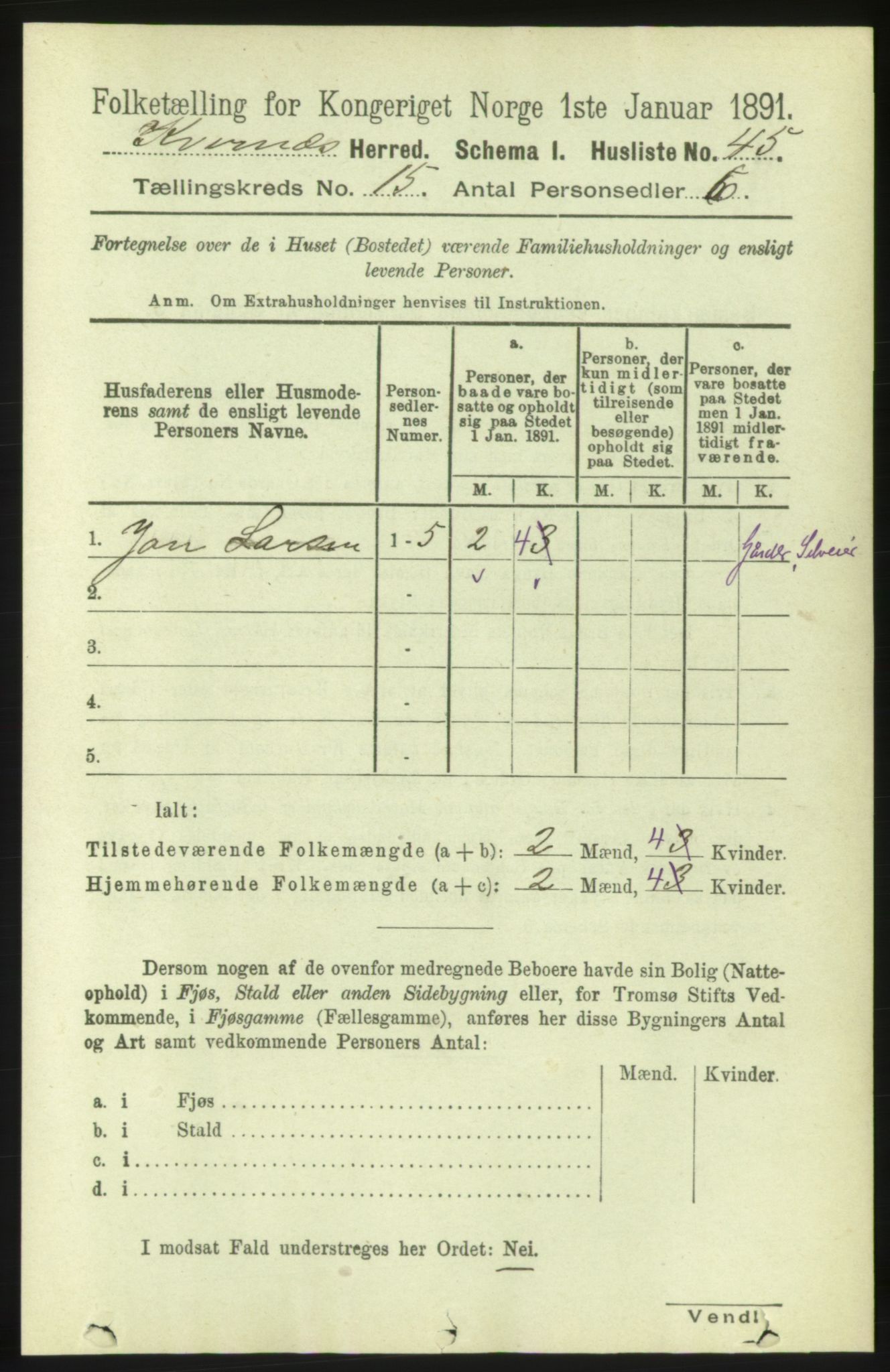 RA, 1891 census for 1553 Kvernes, 1891, p. 5940