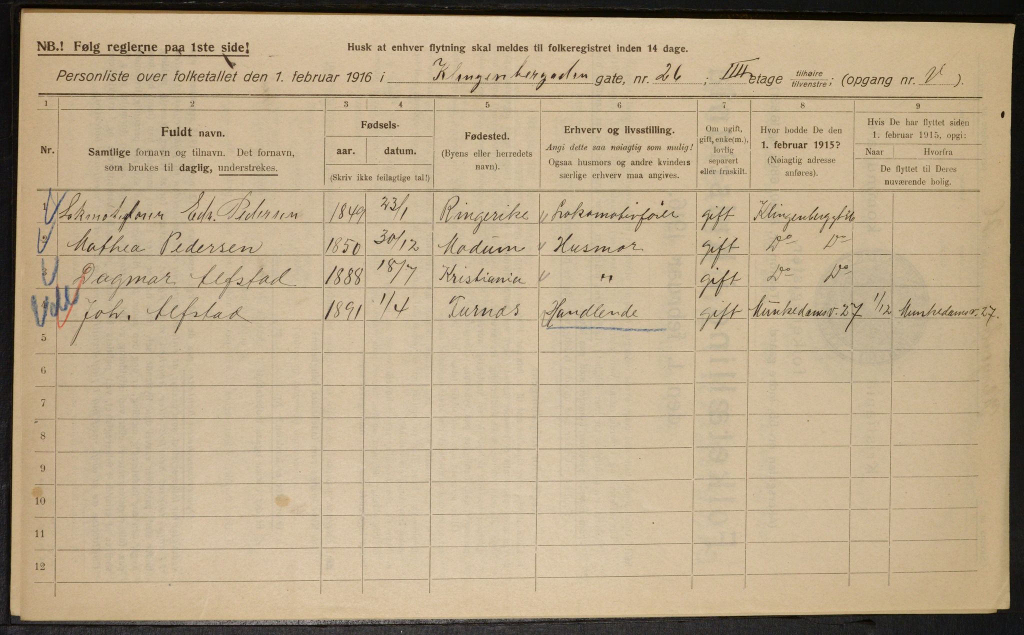 OBA, Municipal Census 1916 for Kristiania, 1916, p. 53185