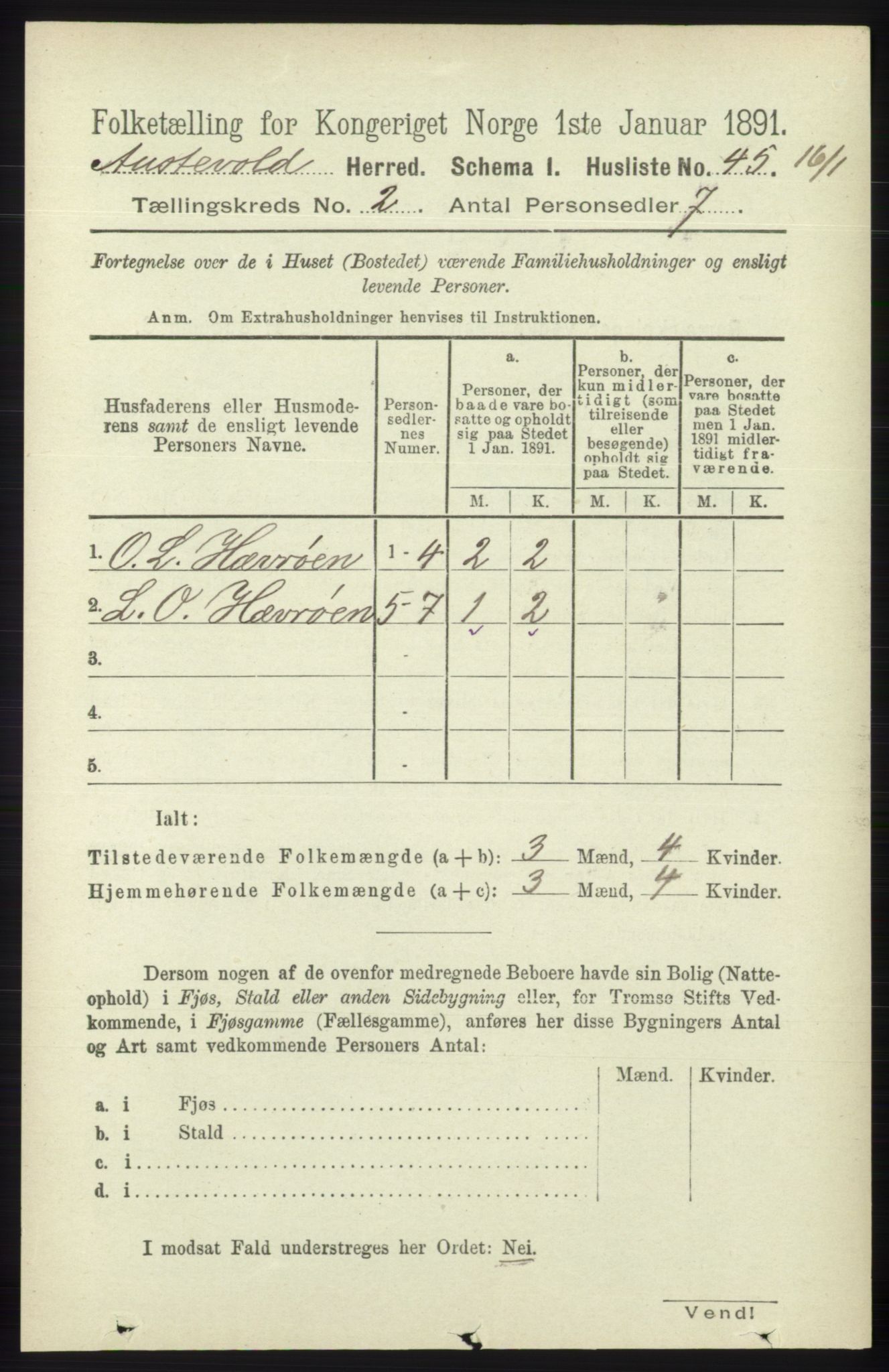 RA, 1891 census for 1244 Austevoll, 1891, p. 610