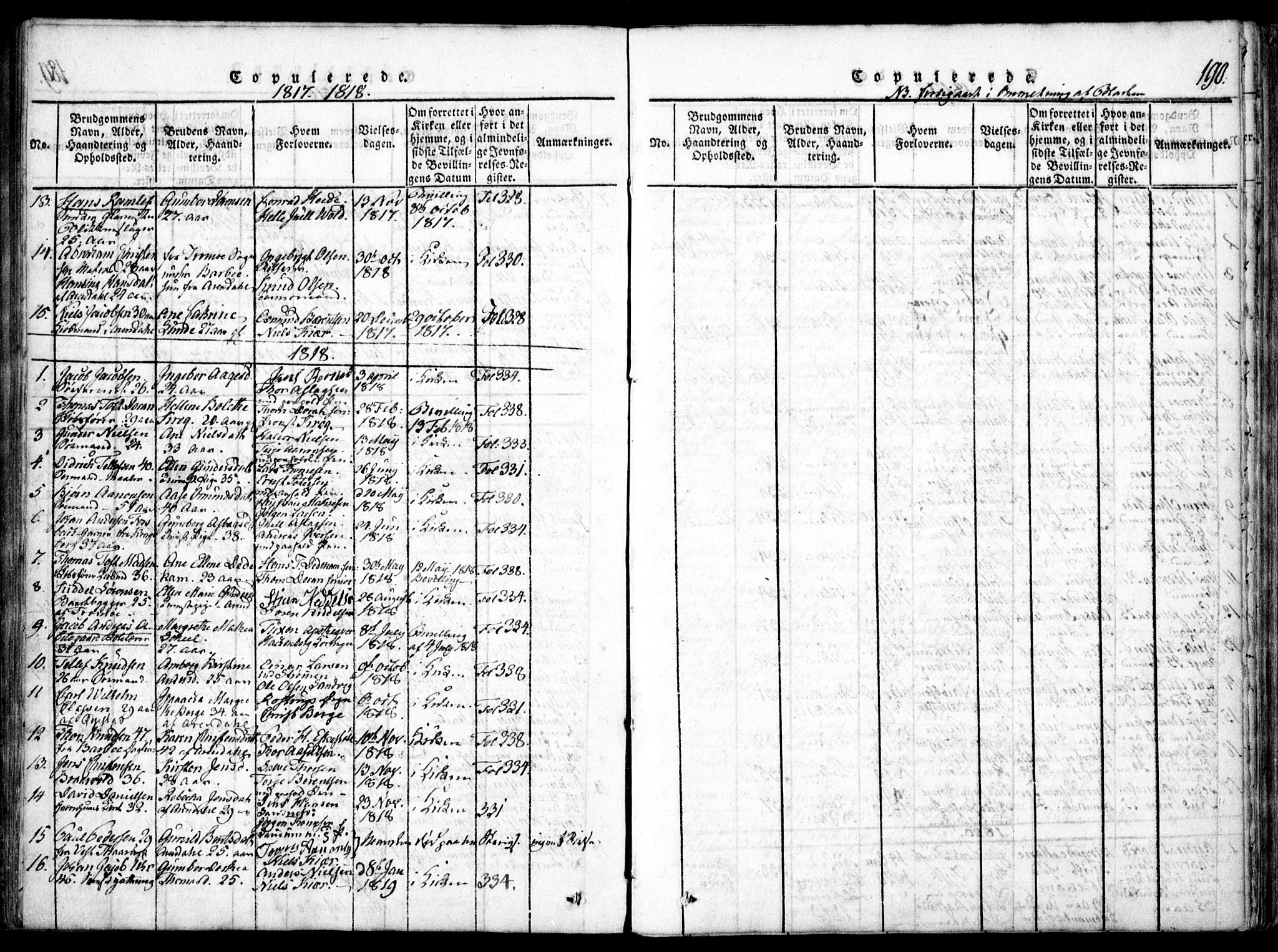Arendal sokneprestkontor, Trefoldighet, SAK/1111-0040/F/Fa/L0004: Parish register (official) no. A 4, 1816-1839, p. 190