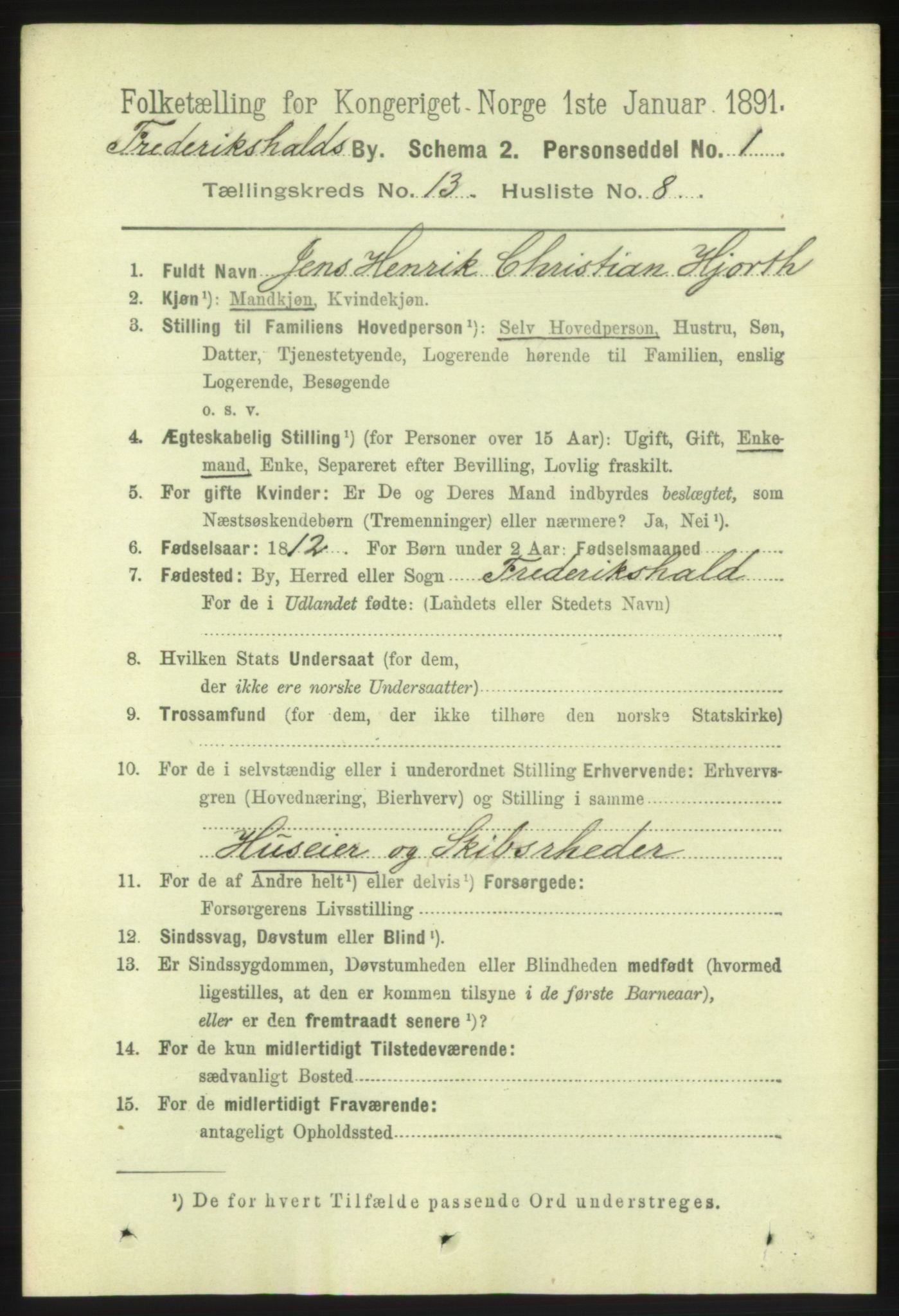 RA, 1891 census for 0101 Fredrikshald, 1891, p. 8858